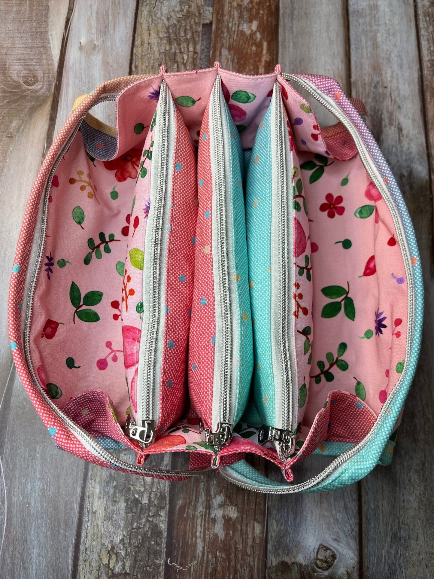 Pink Mint Floral Sew Together Bag, Organiser Bag, Make Up Bag - Uphouse Crafts