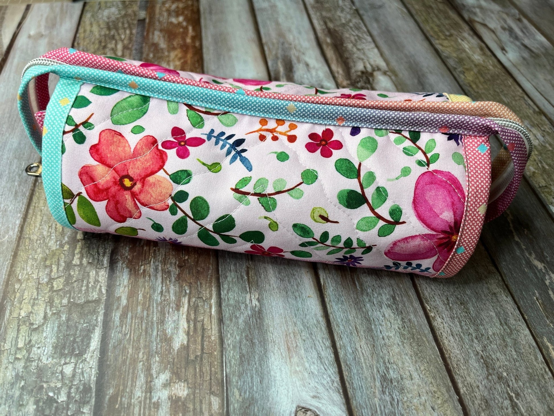 Pink Mint Floral Sew Together Bag, Organiser Bag, Make Up Bag - Uphouse Crafts