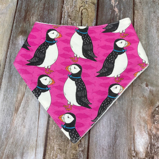 Pink Puffin Baby Dribble Bandana Bib 0 - 12 Months - Uphouse Crafts