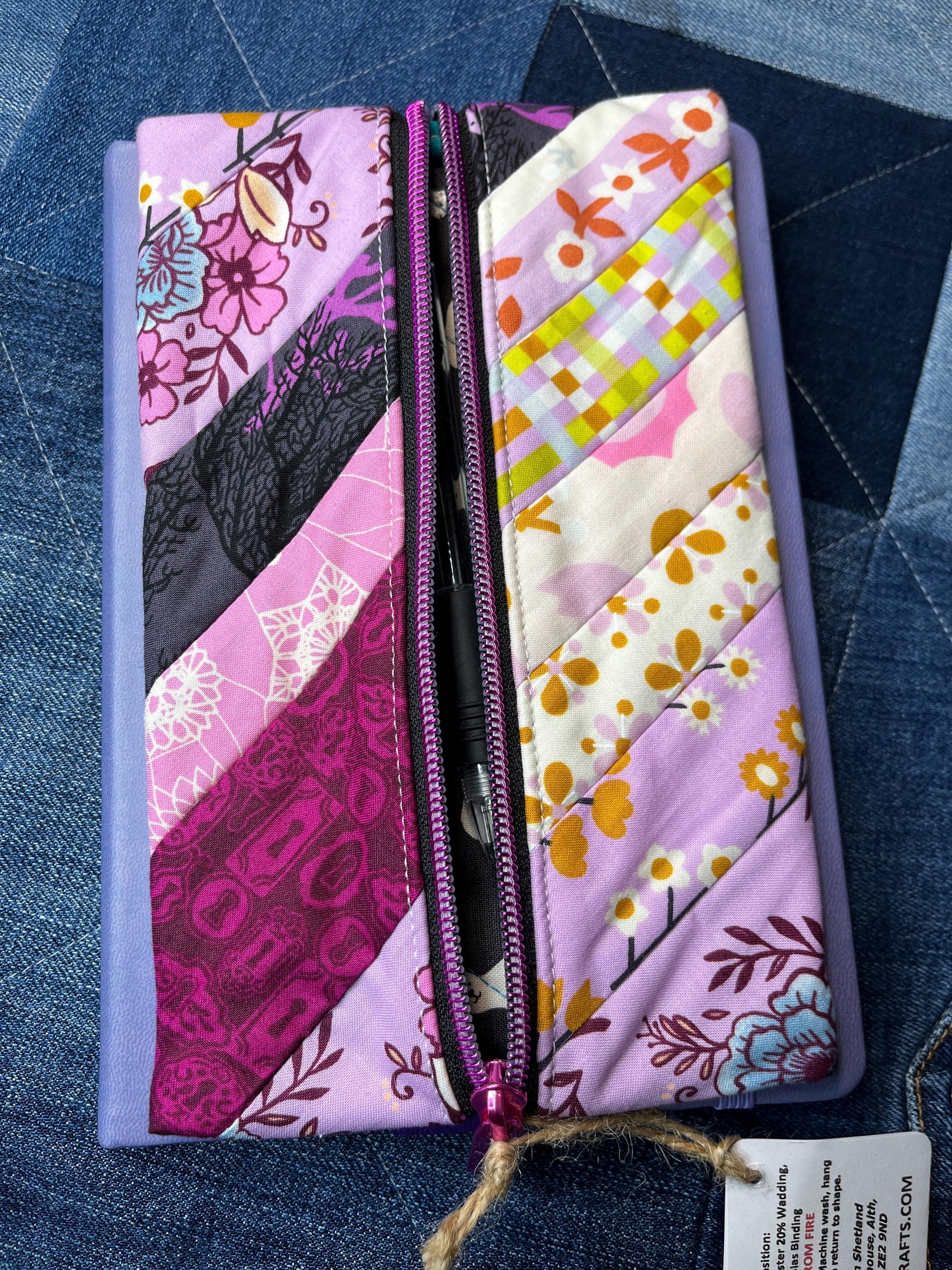 Pink purple Patchwork Notebook Pencil Case - Uphouse Crafts