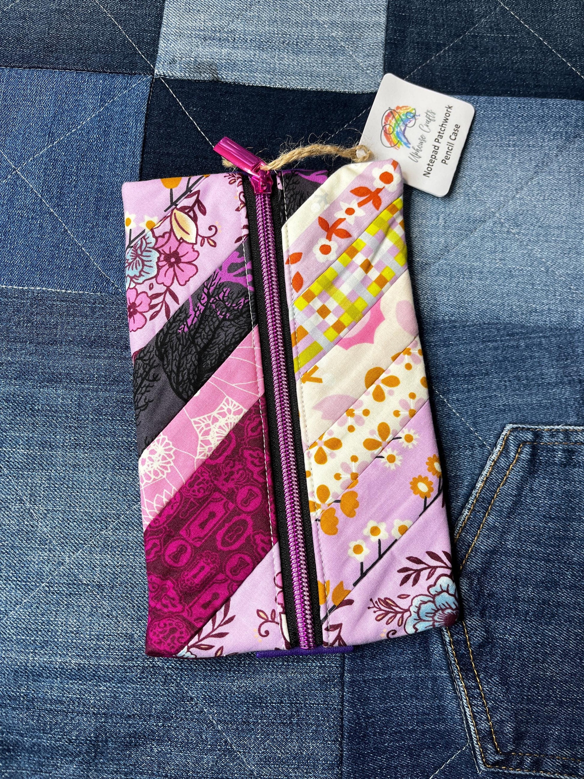 Pink purple Patchwork Notebook Pencil Case - Uphouse Crafts