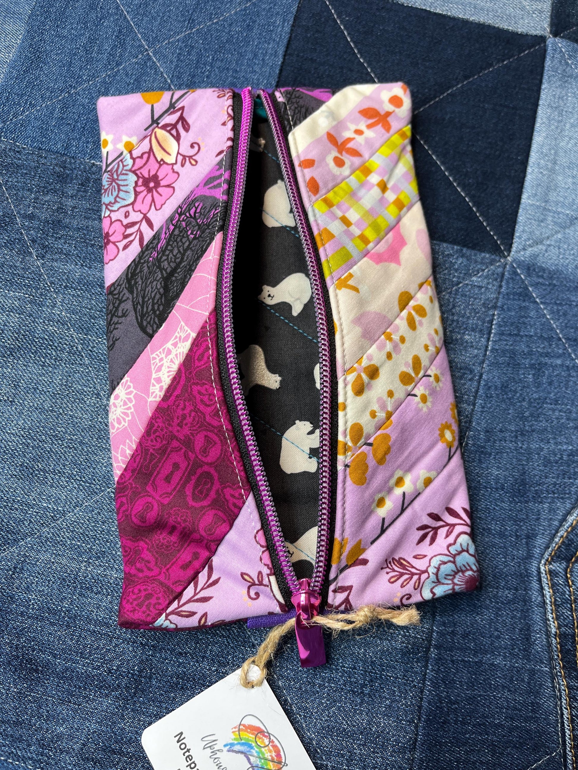 Pink purple Patchwork Notebook Pencil Case - Uphouse Crafts