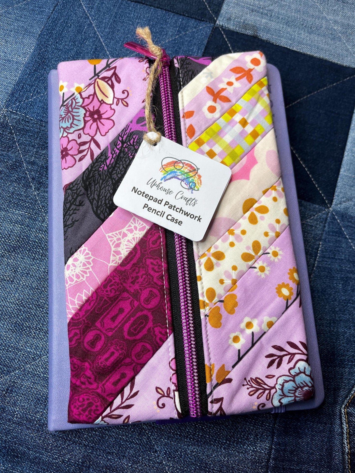 Pink purple Patchwork Notebook Pencil Case - Uphouse Crafts