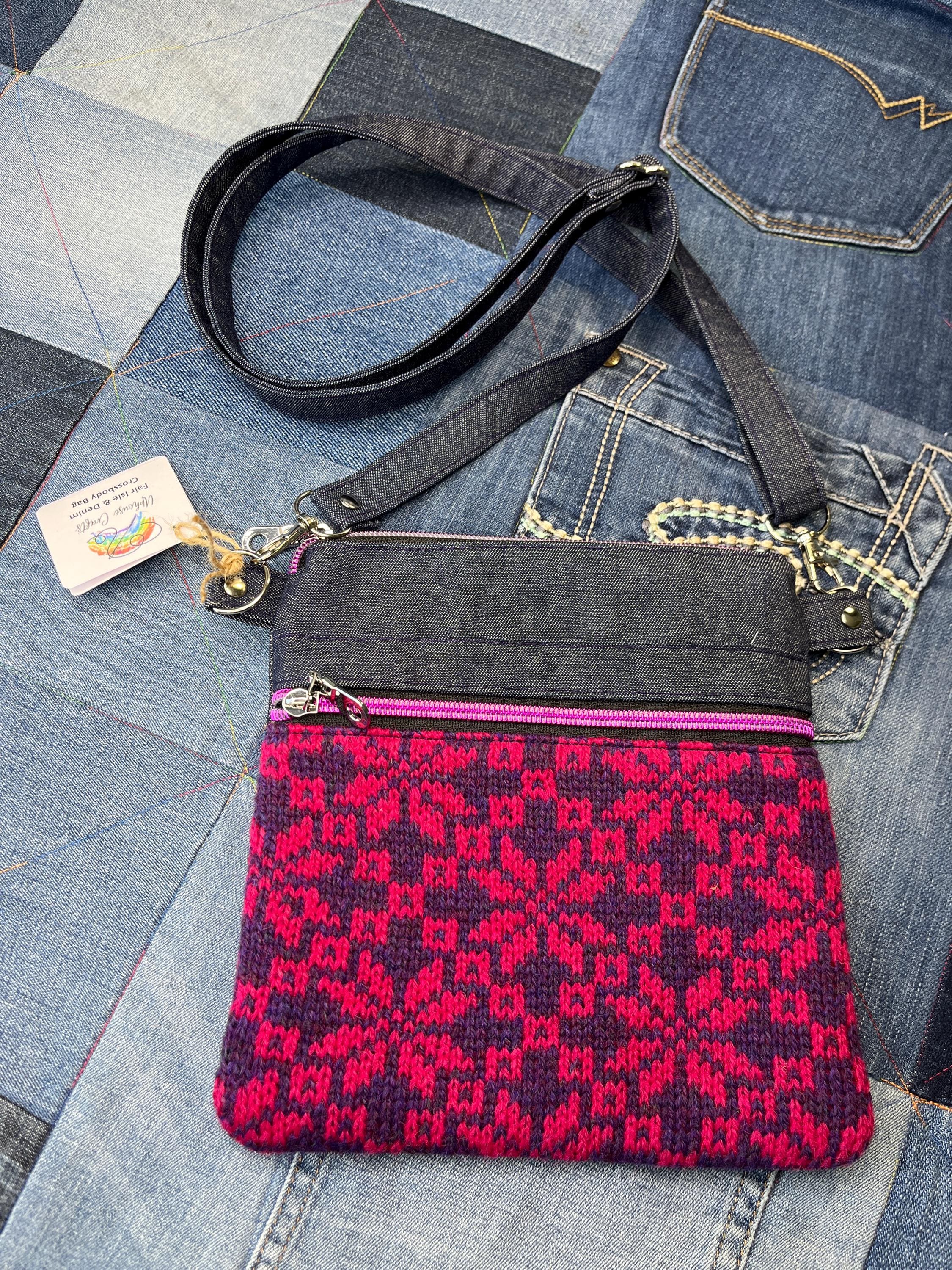 Pink Purple Shetland Wool Denim Crossbody Bag - Uphouse Crafts