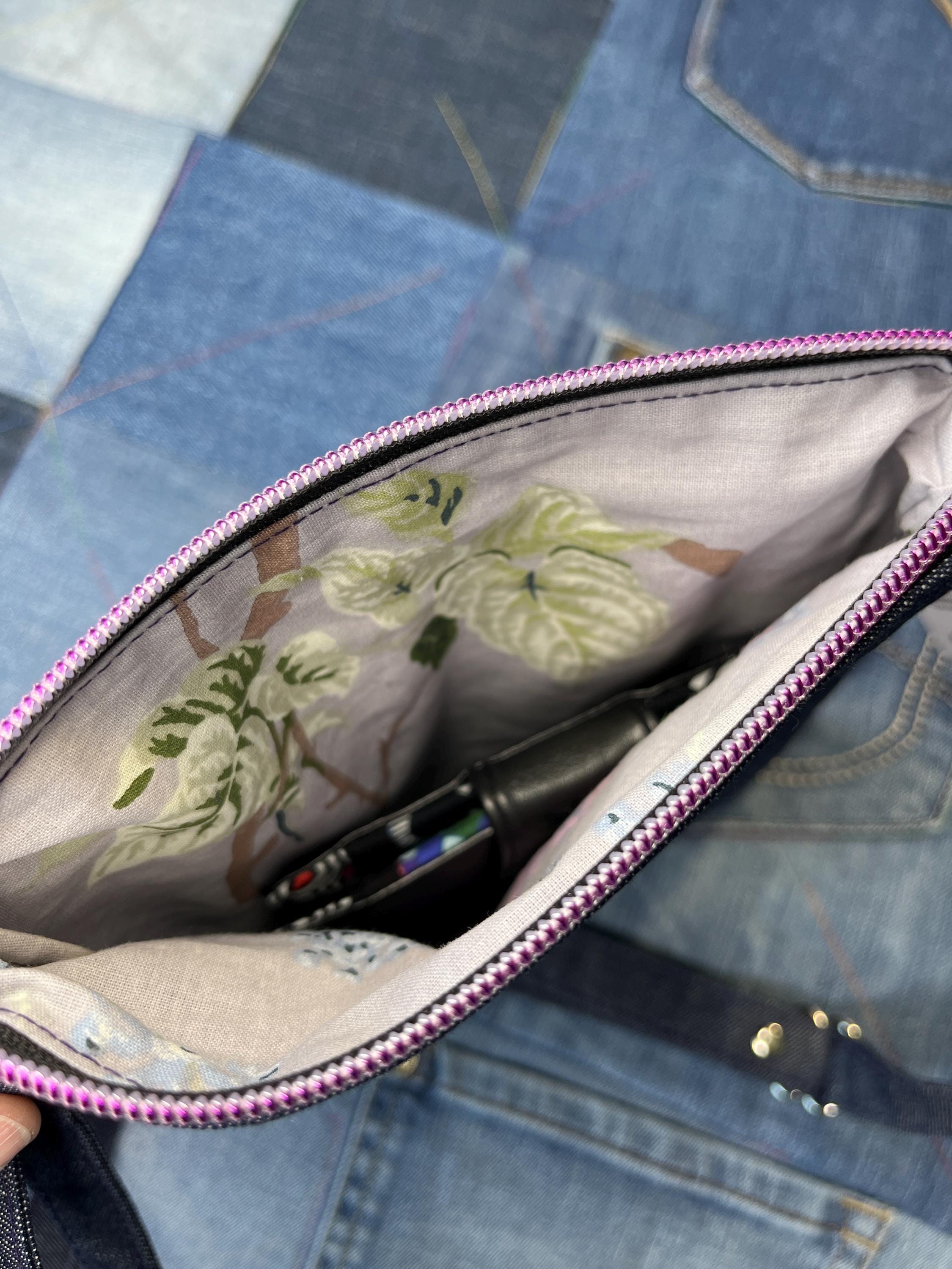 Pink Purple Shetland Wool Denim Crossbody Bag - Uphouse Crafts