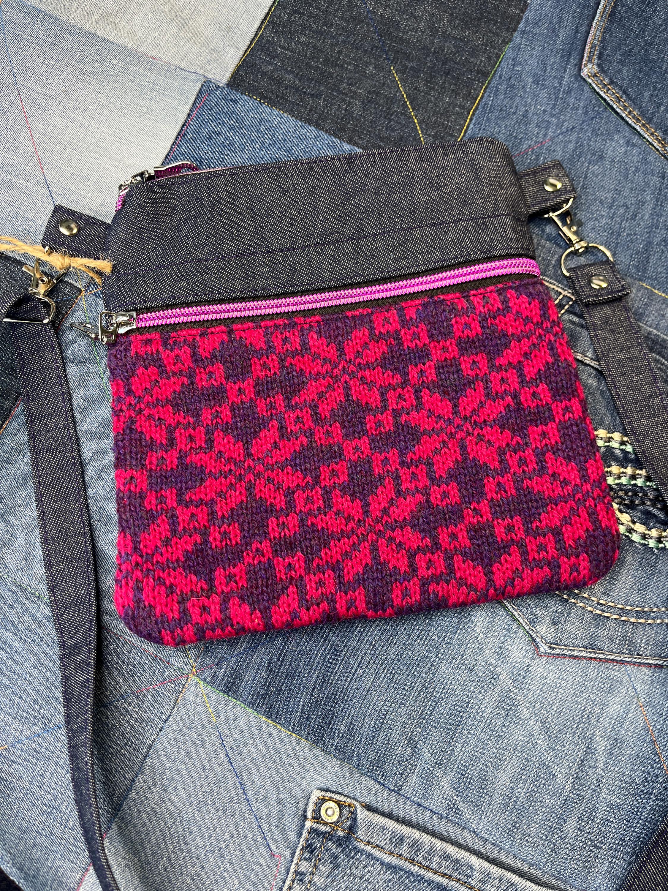 Pink Purple Shetland Wool Denim Crossbody Bag - Uphouse Crafts
