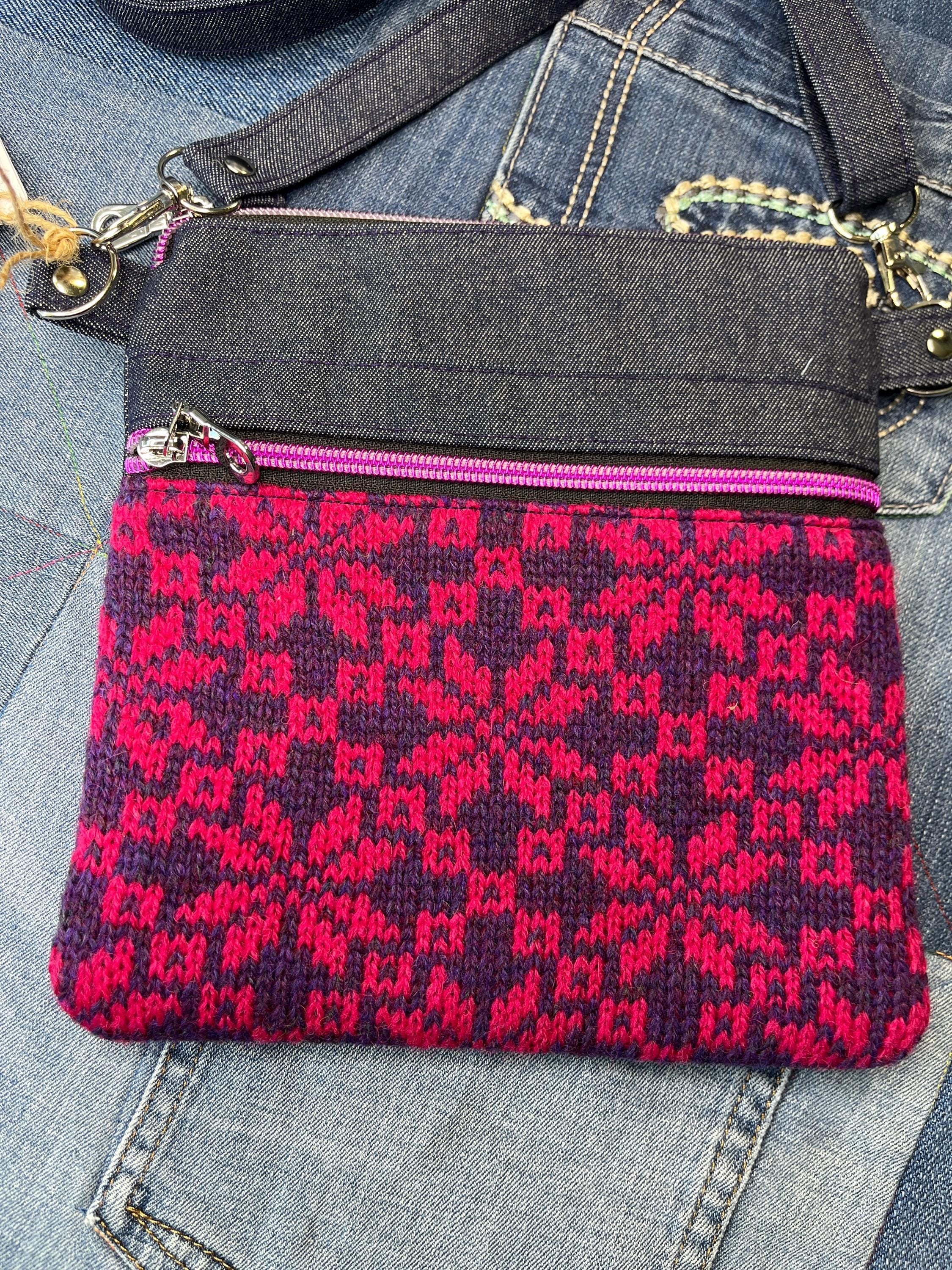Pink Purple Shetland Wool Denim Crossbody Bag - Uphouse Crafts