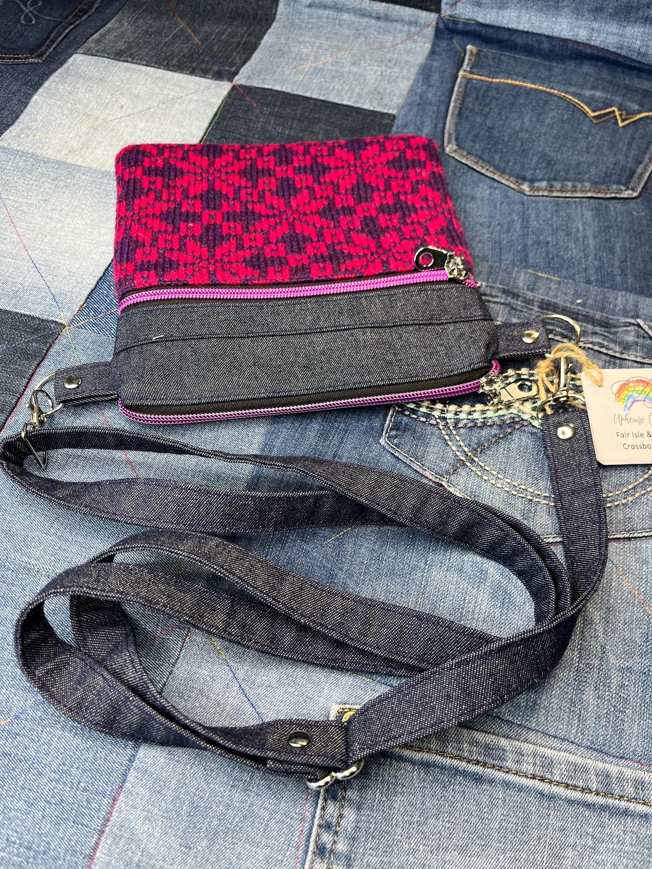 Pink Purple Shetland Wool Denim Crossbody Bag - Uphouse Crafts
