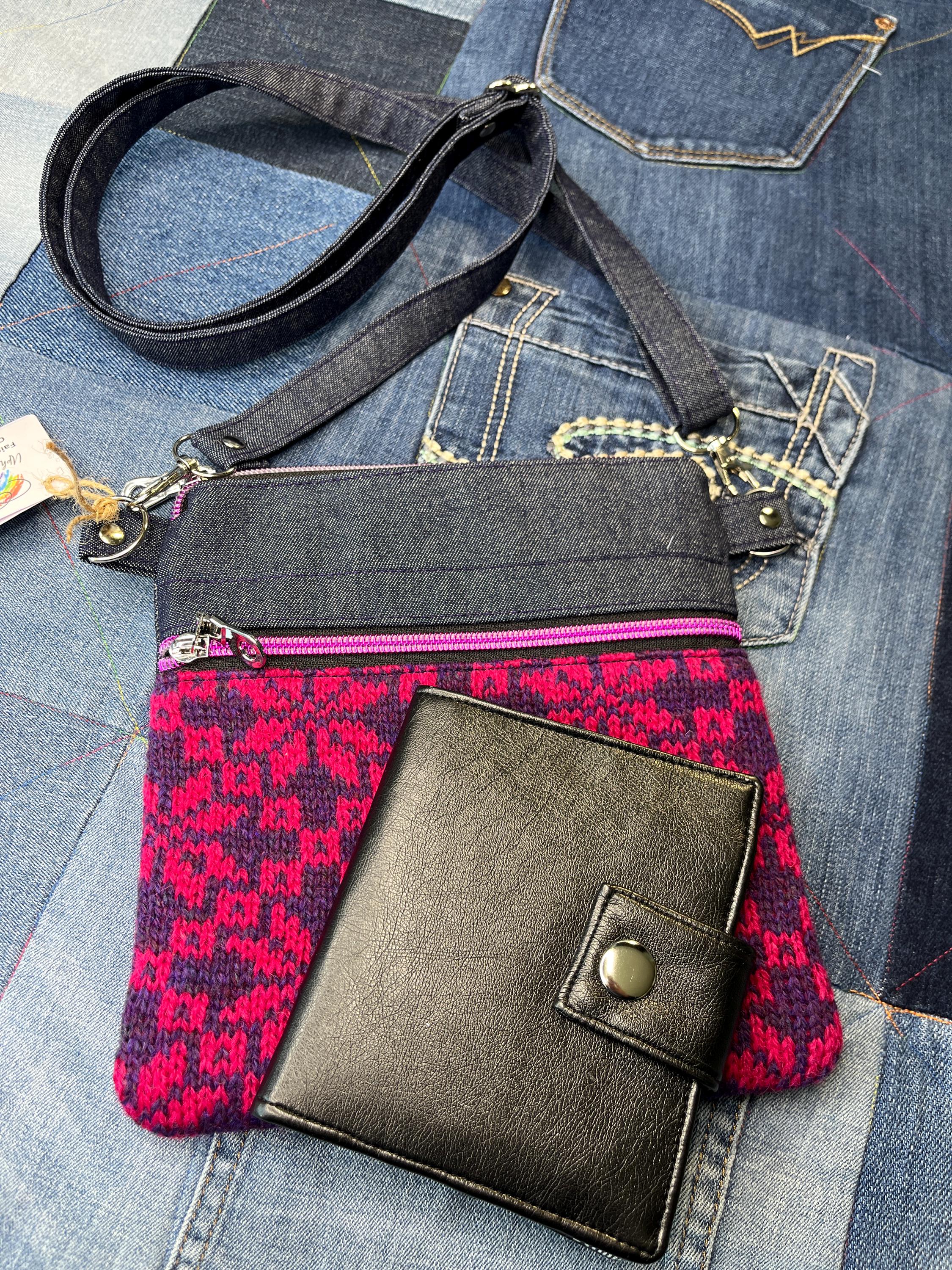 Pink Purple Shetland Wool Denim Crossbody Bag - Uphouse Crafts