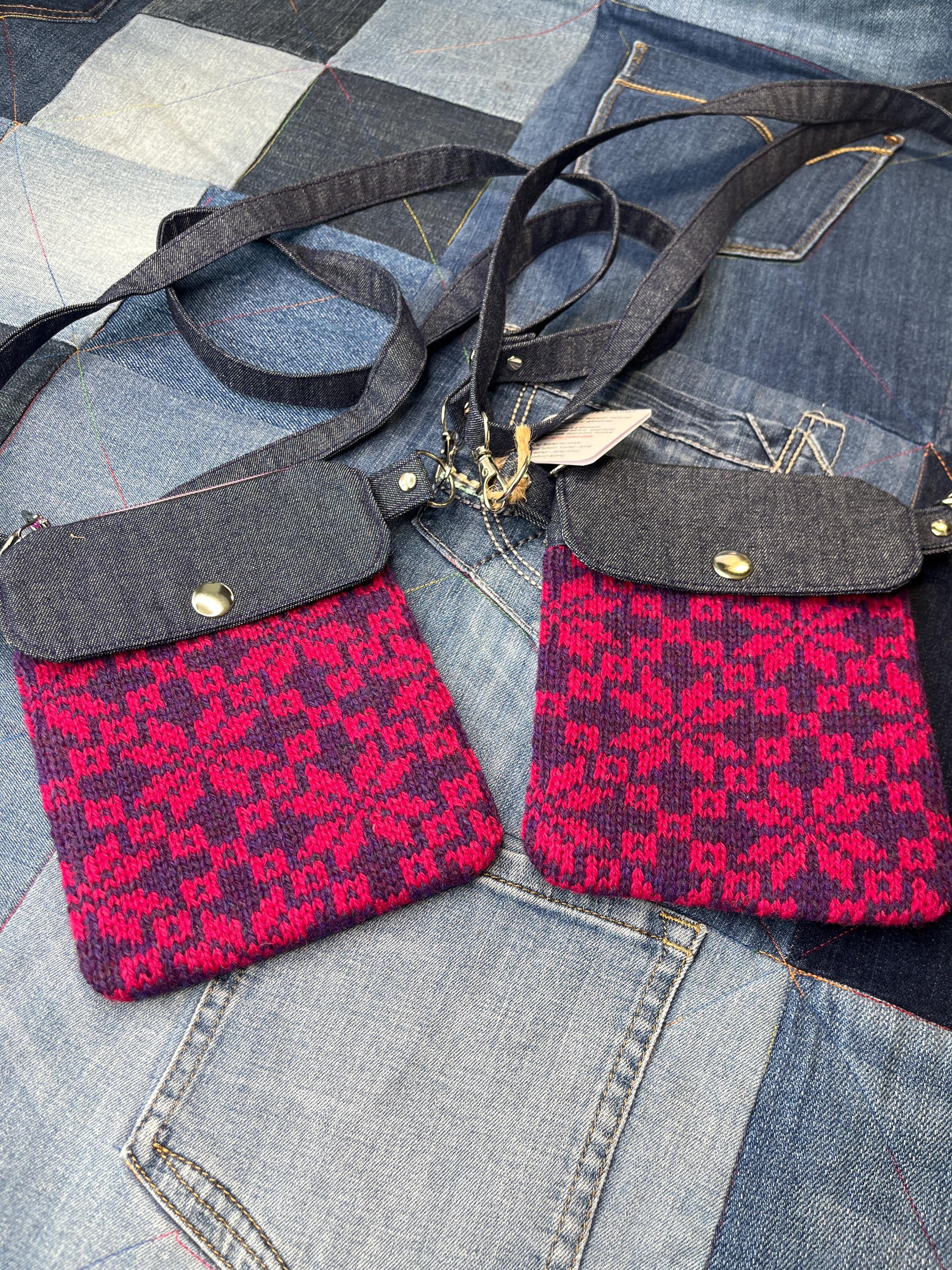 Pink & Purple Shetland Wool Denim Mini Crossbody Bag - Uphouse Crafts