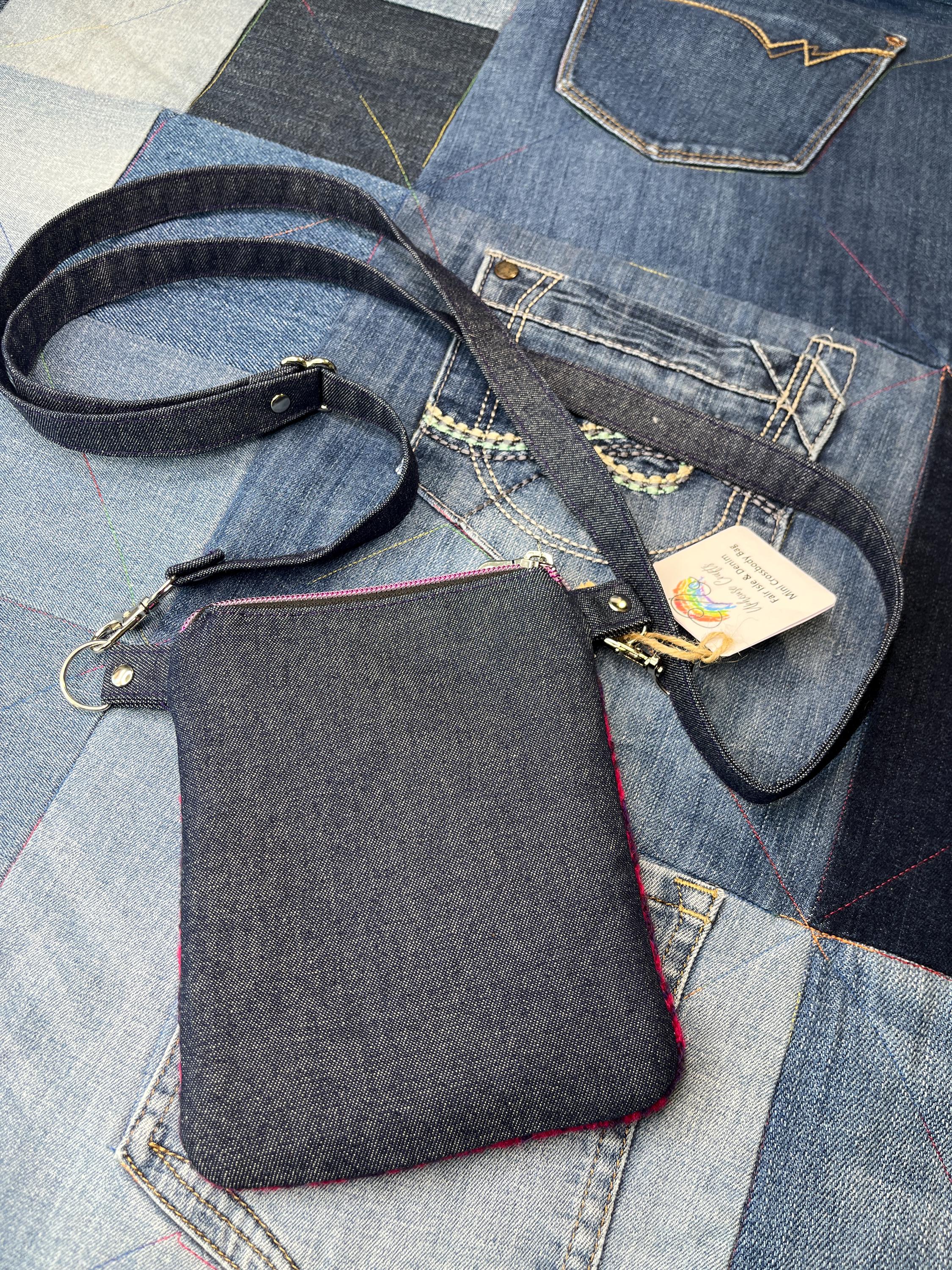 Pink & Purple Shetland Wool Denim Mini Crossbody Bag - Uphouse Crafts
