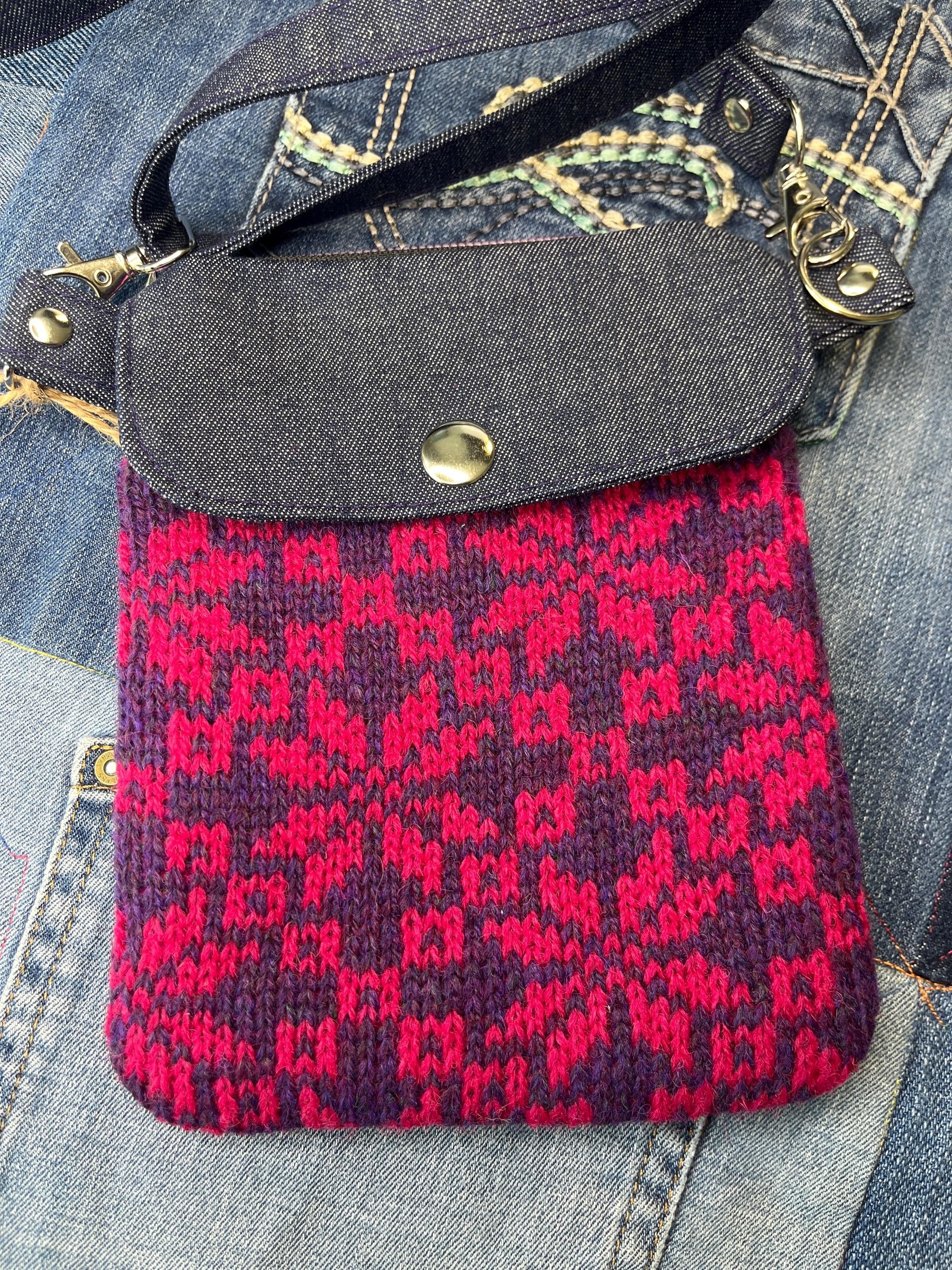 Pink & Purple Shetland Wool Denim Mini Crossbody Bag - Uphouse Crafts