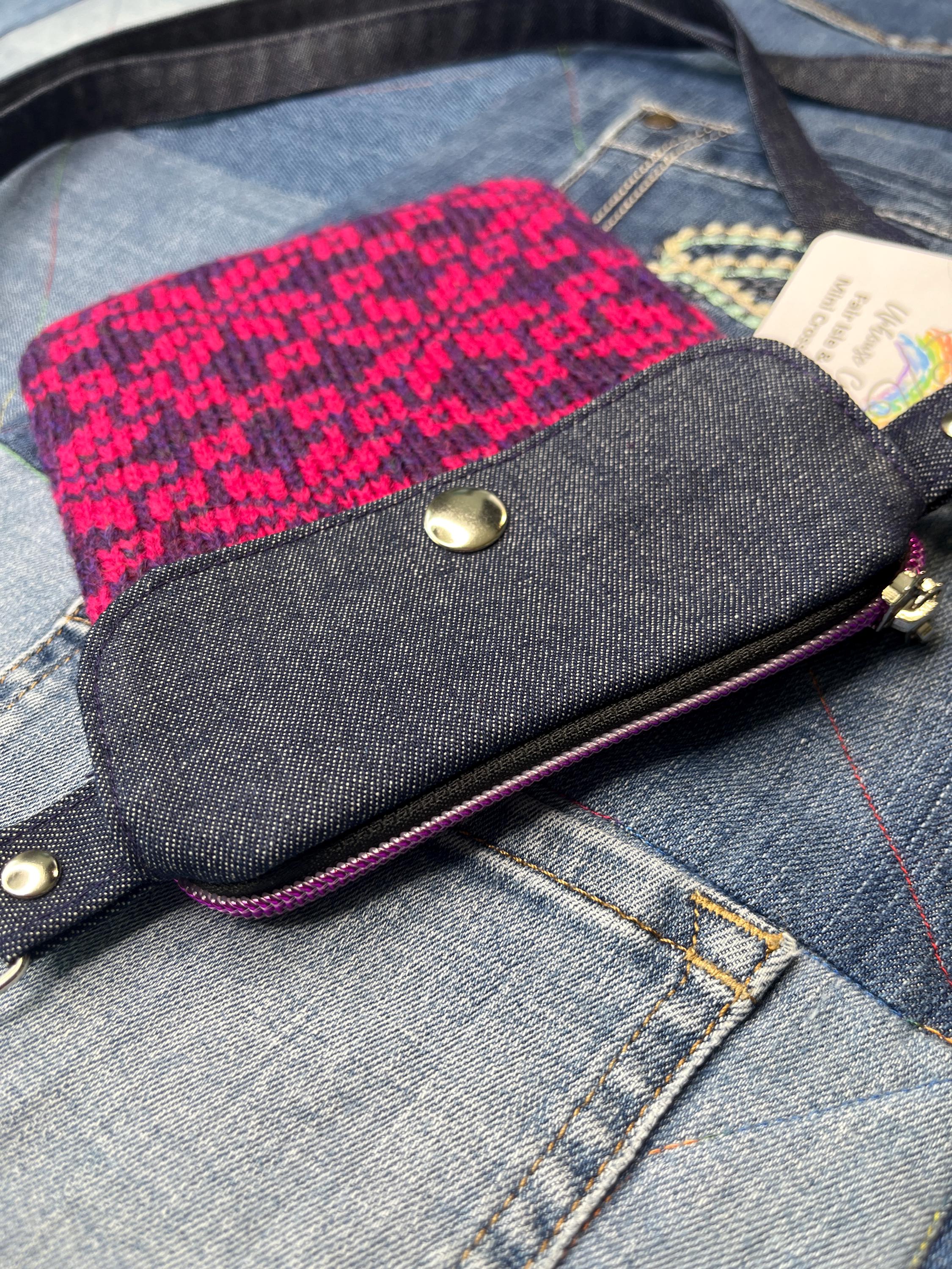 Pink & Purple Shetland Wool Denim Mini Crossbody Bag - Uphouse Crafts