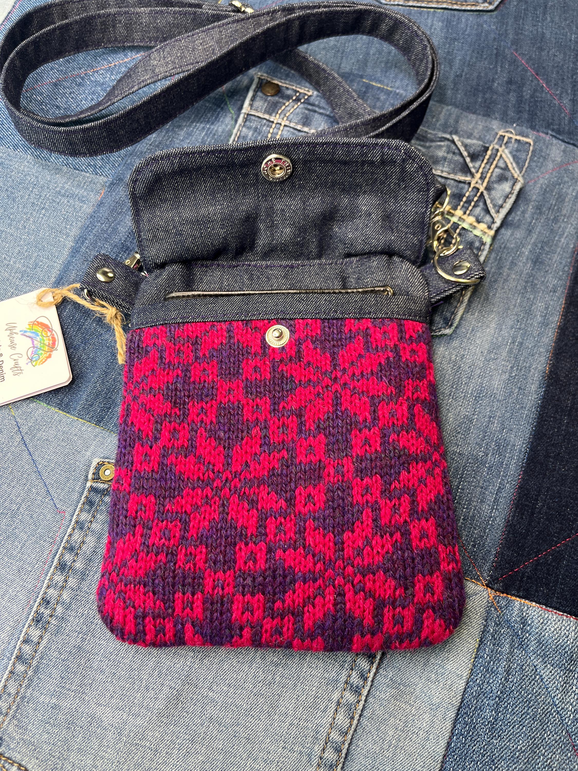 Pink & Purple Shetland Wool Denim Mini Crossbody Bag - Uphouse Crafts