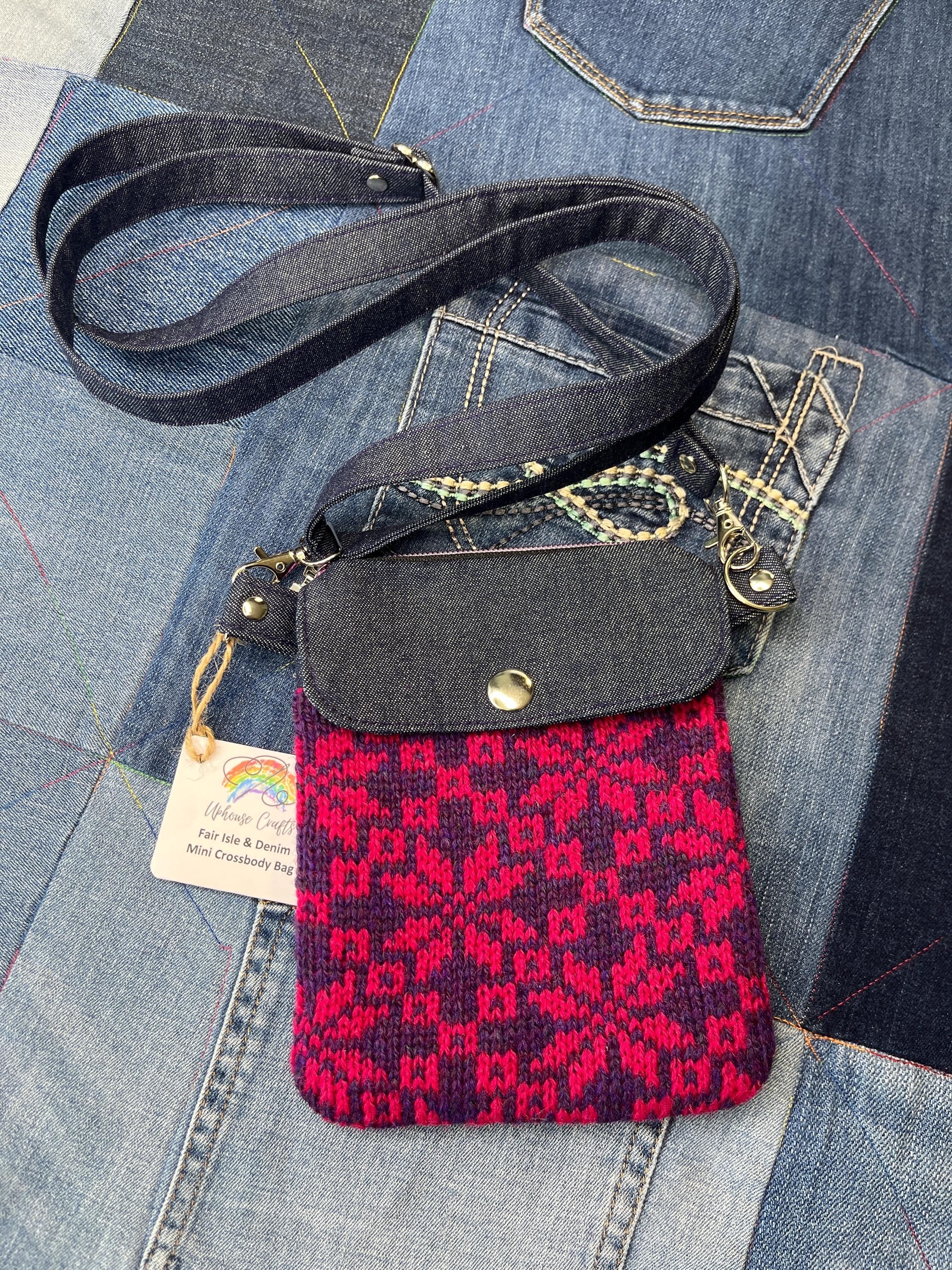 Pink & Purple Shetland Wool Denim Mini Crossbody Bag - Uphouse Crafts
