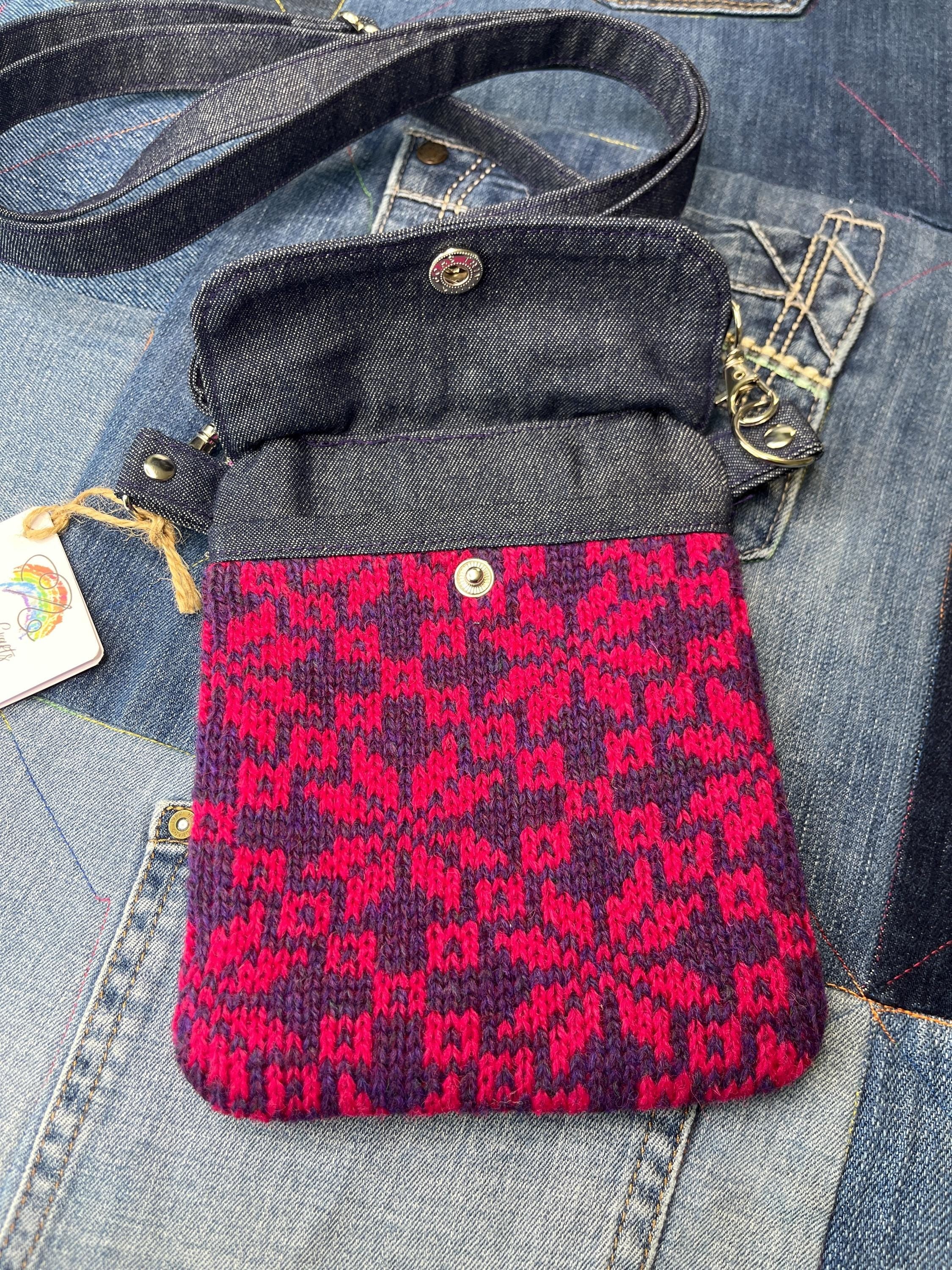 Pink & Purple Shetland Wool Denim Mini Crossbody Bag - Uphouse Crafts