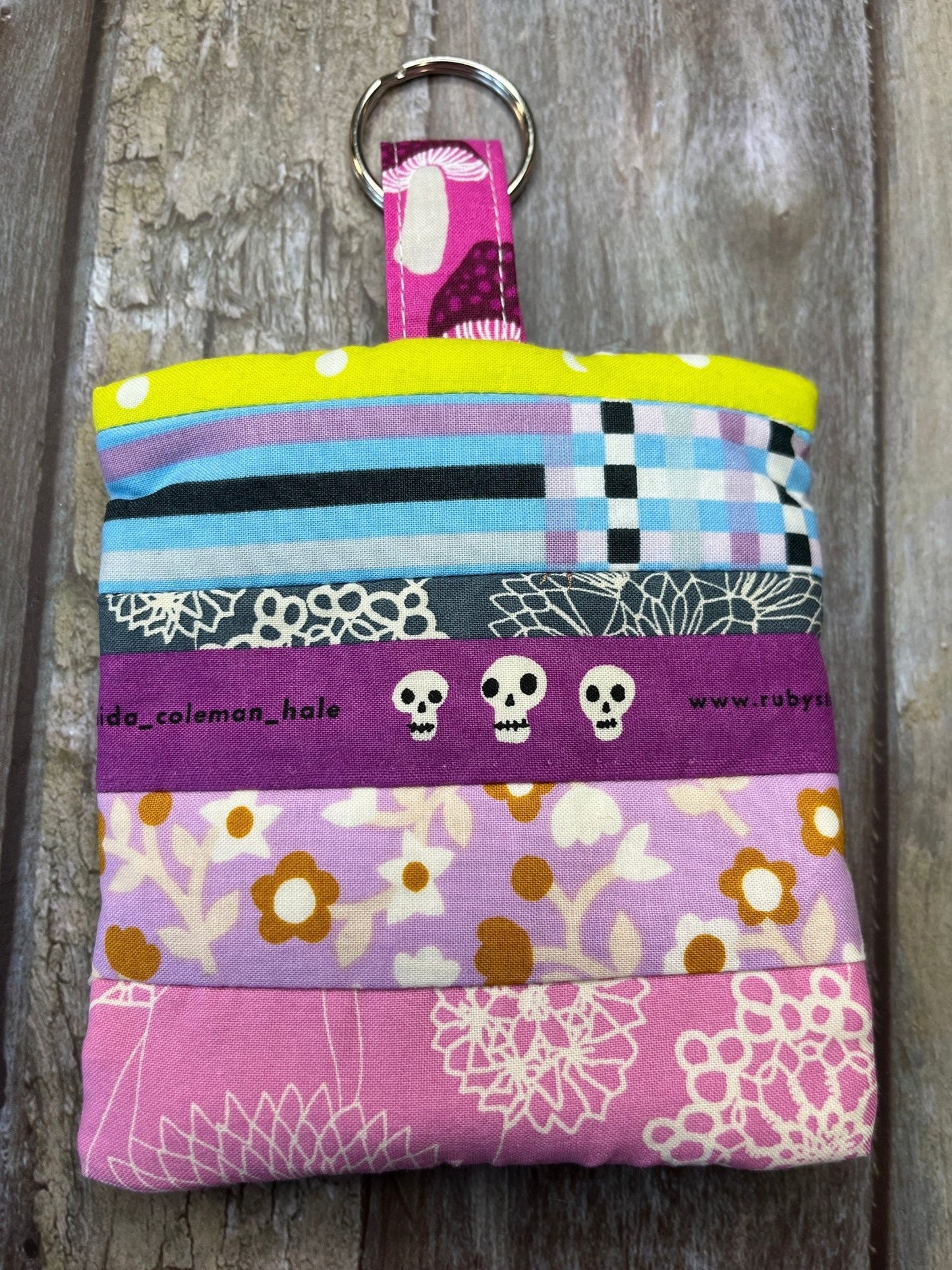 Pink Yellow Patchwork Quilted Mini Zip Pouch, Coin Purse, Keyring Purse, Emergency Kit, Girls Purse, Selvedge Pouch - Uphouse Crafts