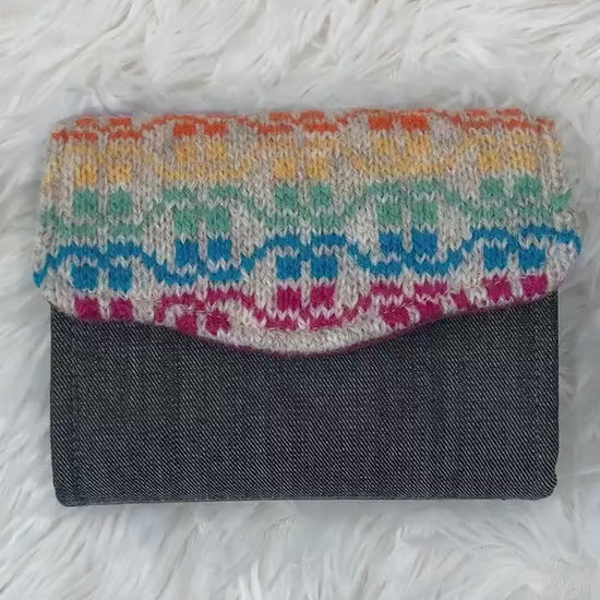 Rainbow Fair Isle Purse, Unique Knitted Purse Wallet, Handmade in Shetland