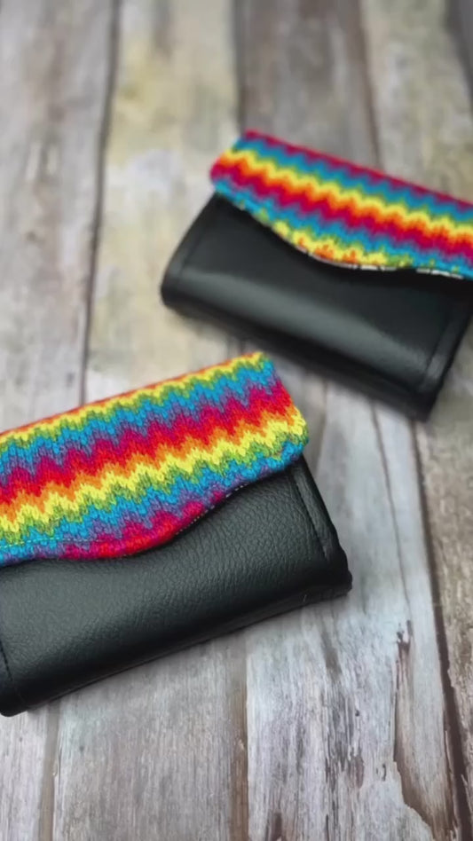 Hand knitted Fair Isle Purse Clutch - Rainbow