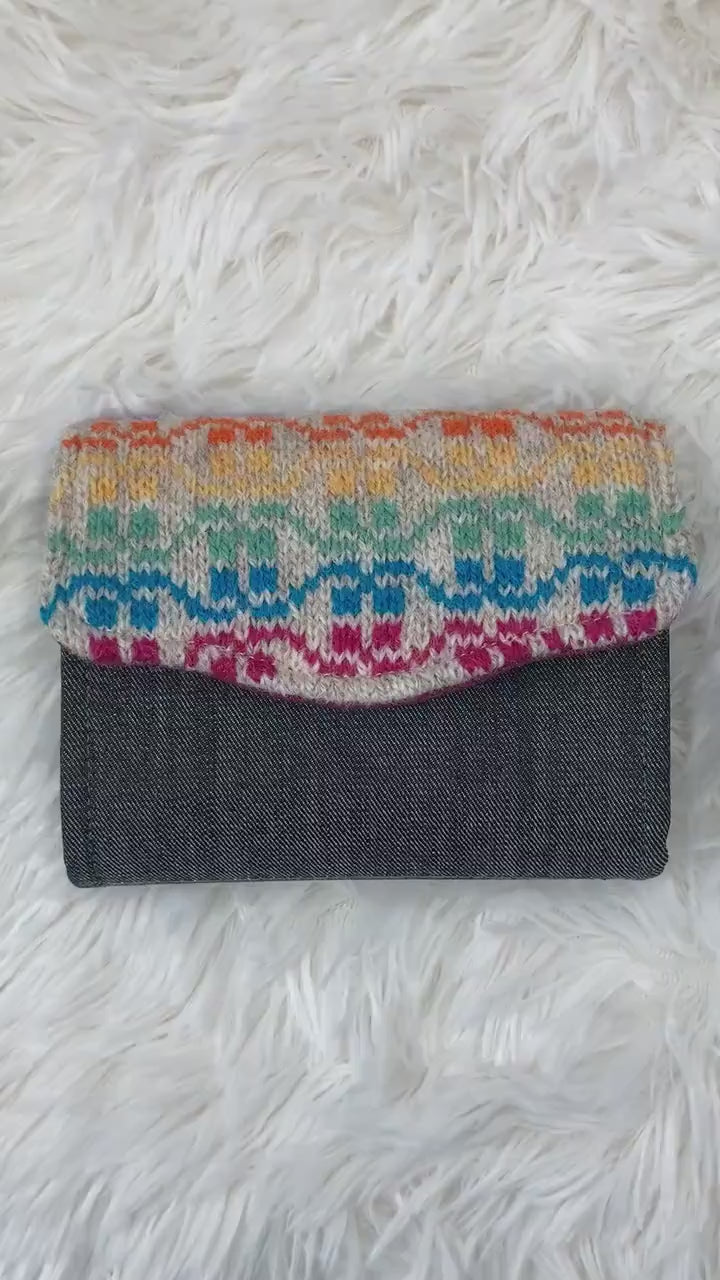 Rainbow Cream Fair Isle Purse, Unique Knitted Purse Wallet, Handmade in Shetland