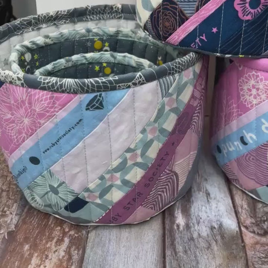 Medium Fabric Tub, Fabric Storage Basket, Patchwork Quilted Tub, Limited Edition No M202403