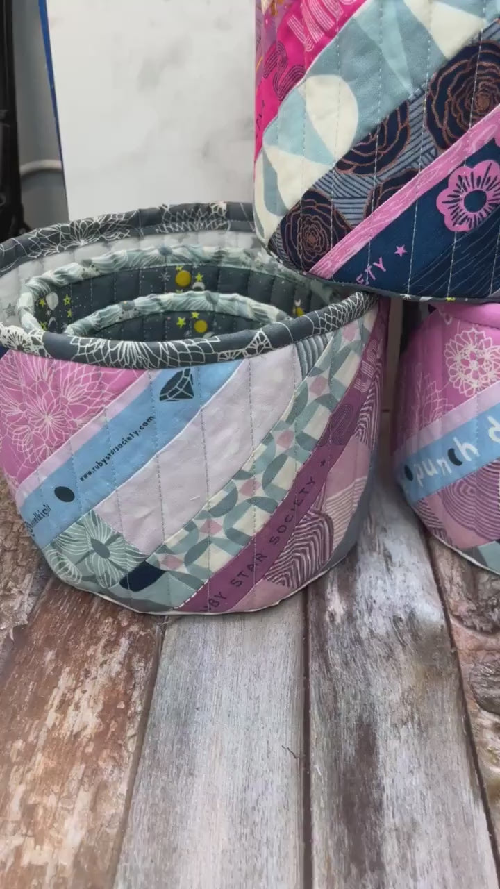 Medium Fabric Tub, Fabric Storage Basket, Patchwork Quilted Tub, Limited Edition No M202403