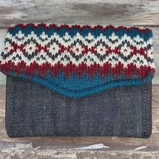 Blue Red & White Fair Isle Purse , Unique Knitted Purse Wallet, Handmade in Shetland