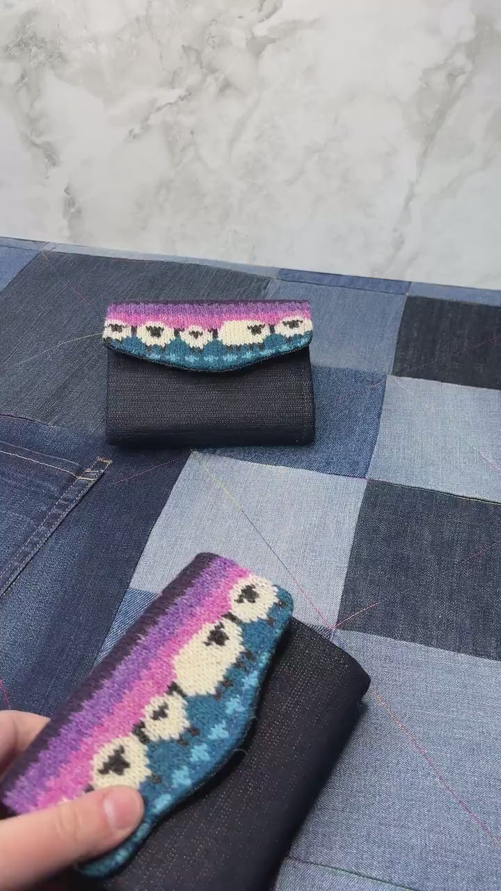 Teal Purple Sheep Wool Purse