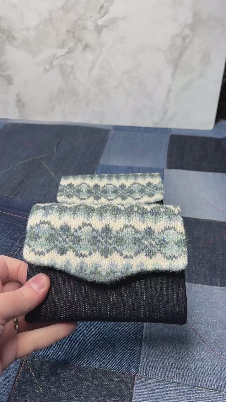 Aqua Ivory Grey Wool Fair Isle Purse