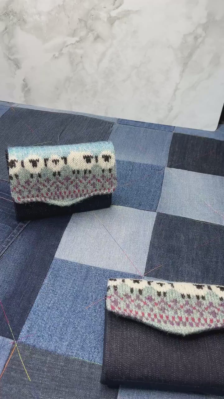 Blue Green Sheep Wool Purse