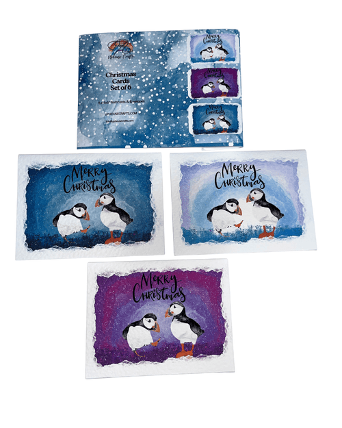 Puffin Christmas Card | Shetland - Set of 6 Puffin Notecards | Blue Purple - Uphouse Crafts