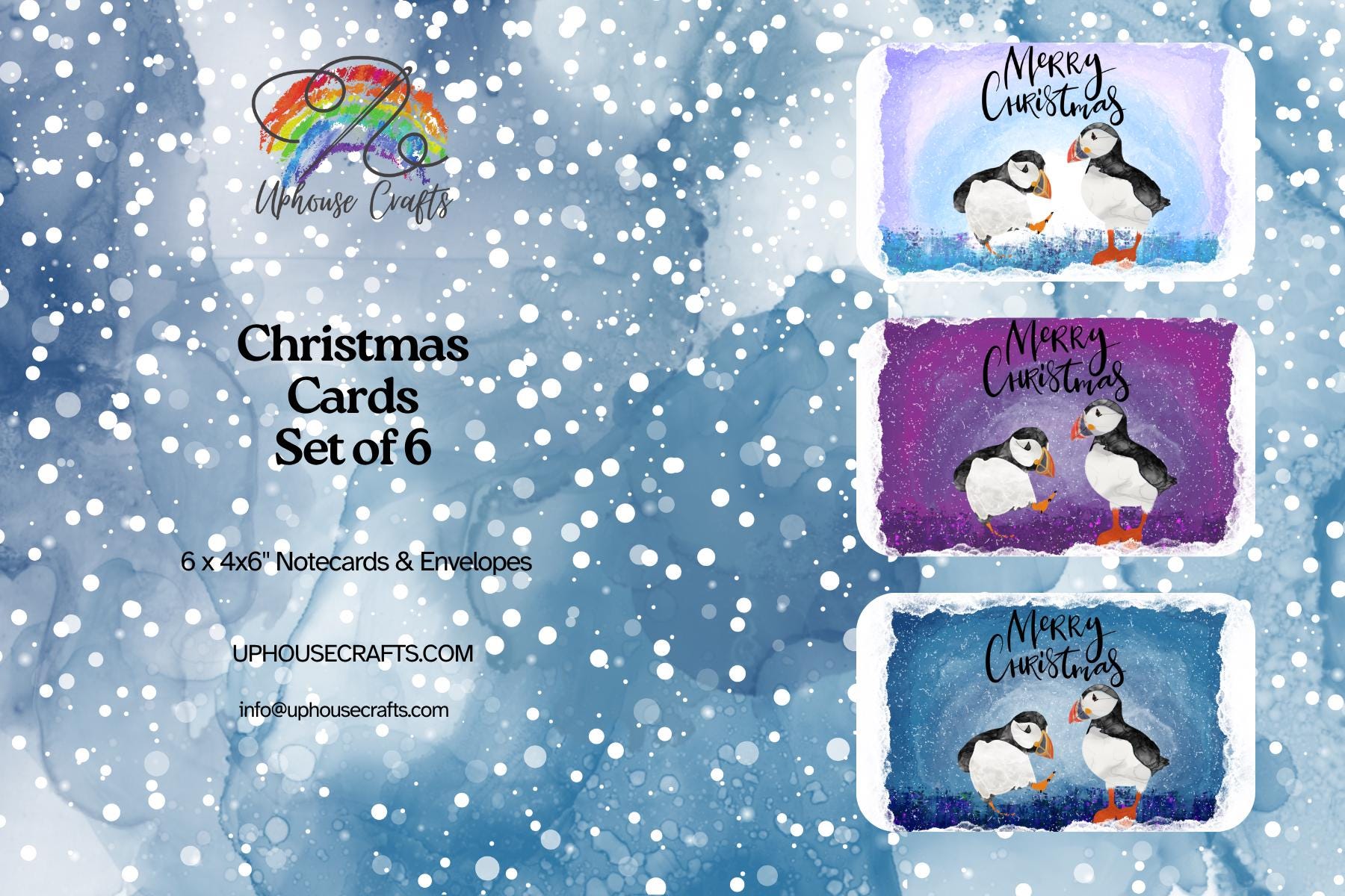 Puffin Christmas Card | Shetland - Set of 6 Puffin Notecards | Blue Purple - Uphouse Crafts