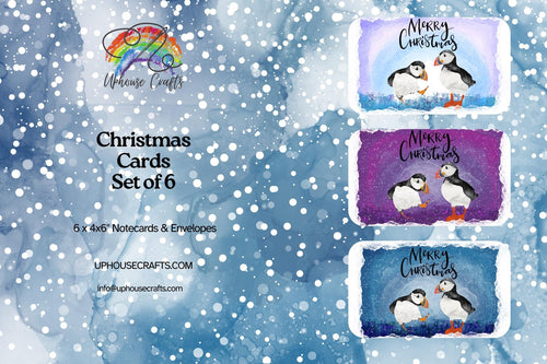 Puffin Christmas Card | Shetland - Set of 6 Puffin Notecards | Blue Purple - Uphouse Crafts