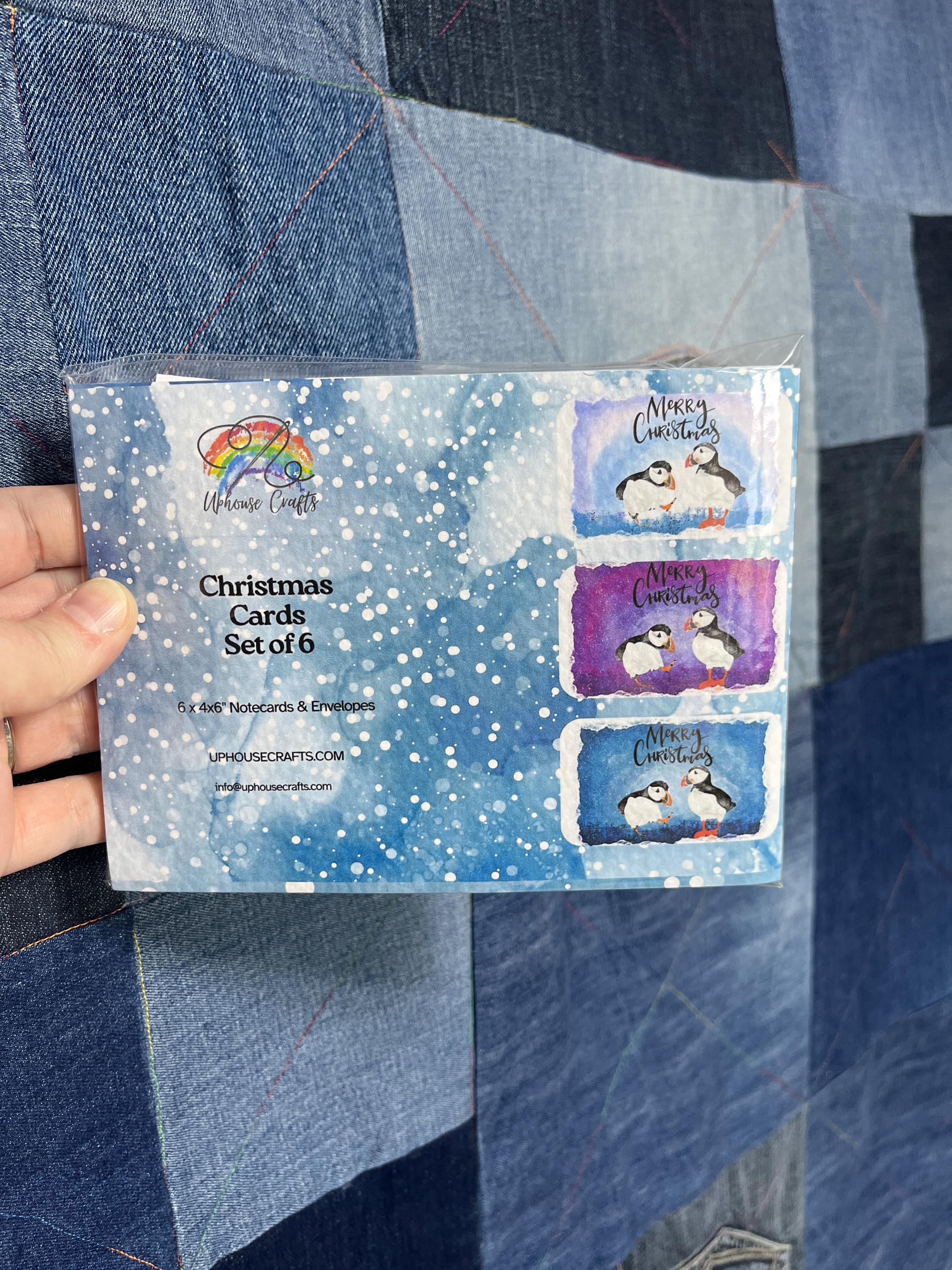 Puffin Christmas Card | Shetland - Set of 6 Puffin Notecards | Blue Purple - Uphouse Crafts