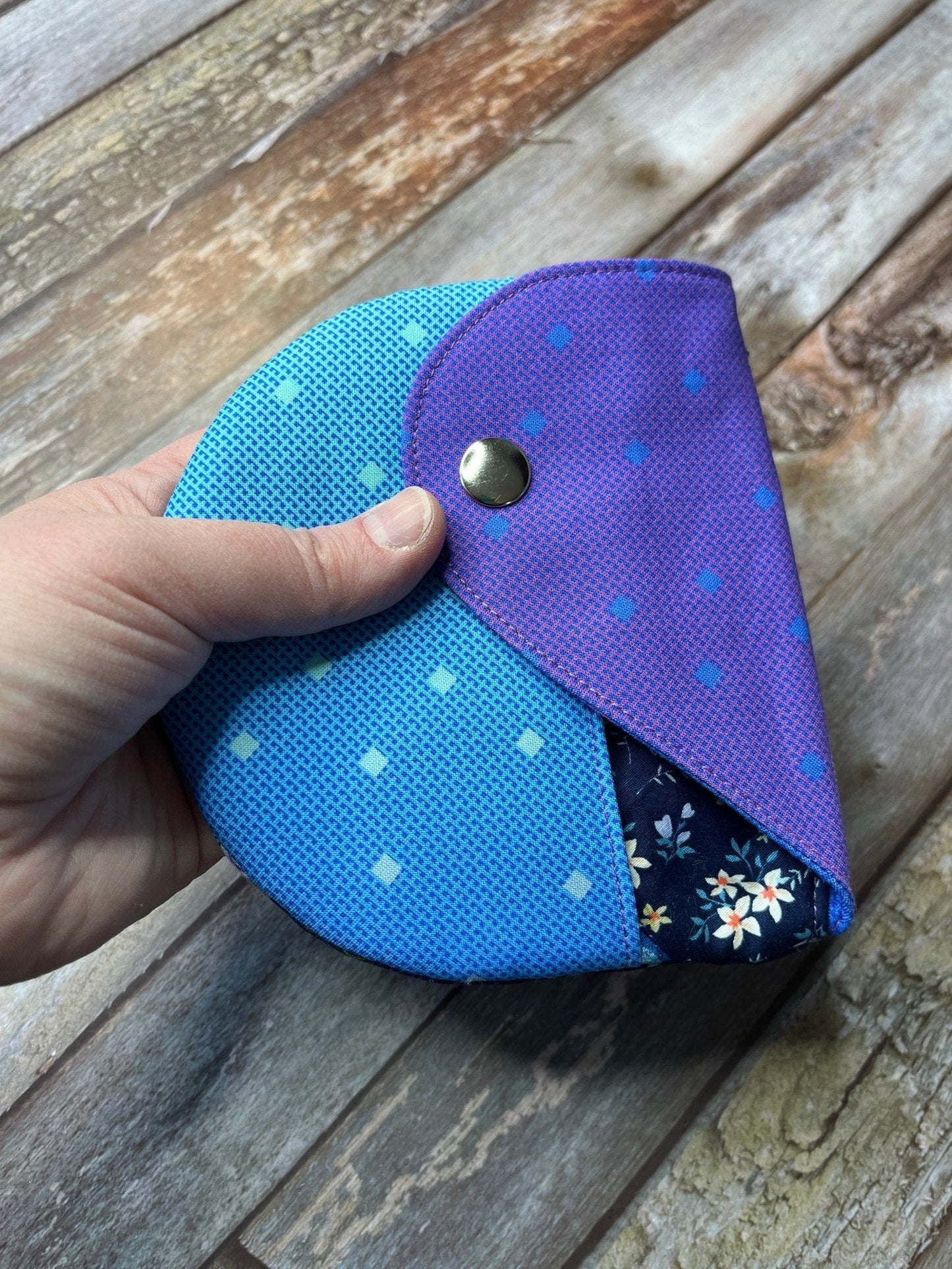 Purpe & Blue Patchwork Round Wing Zip Purse no2024-01