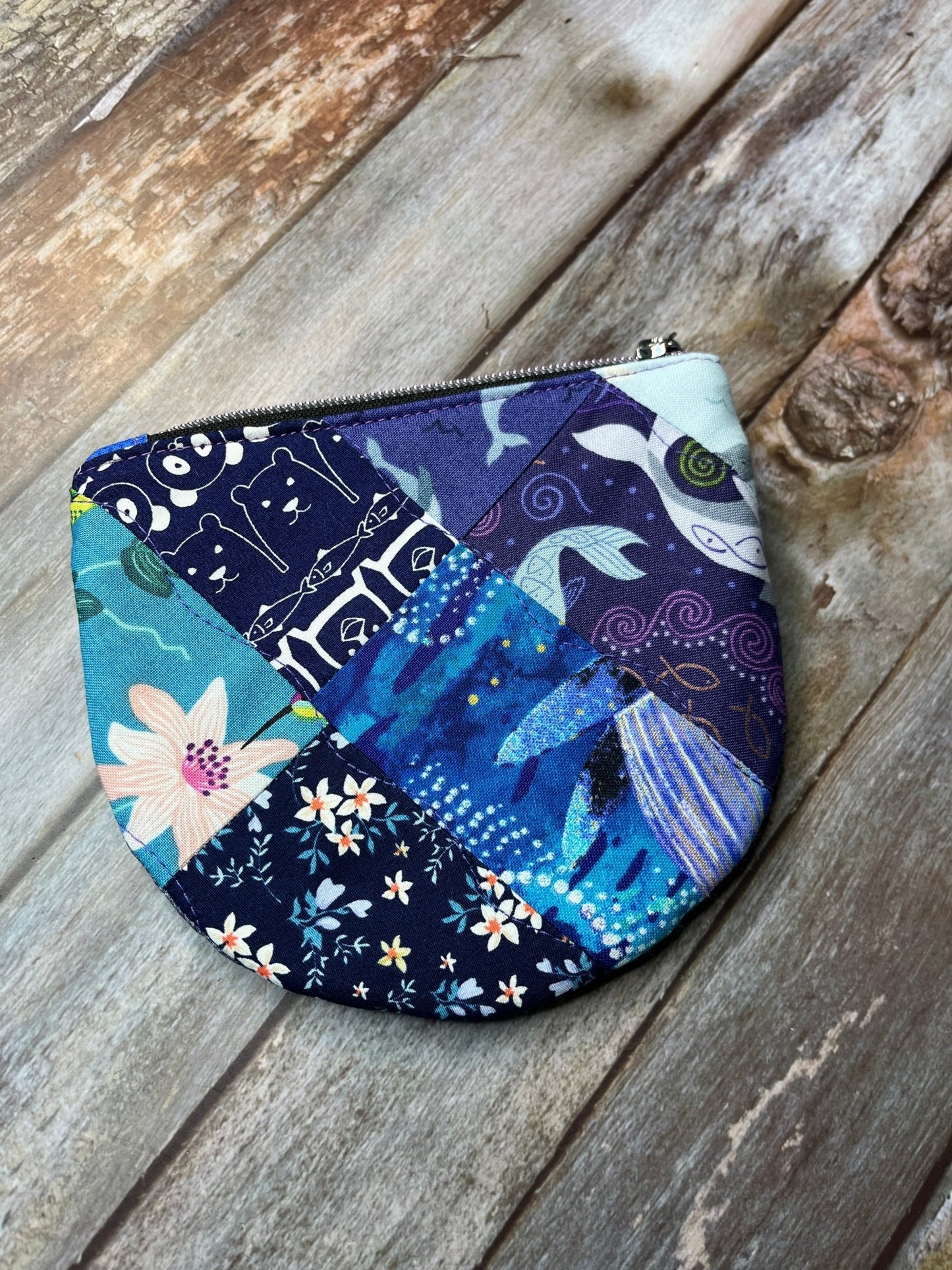 Purpe & Blue Patchwork Round Wing Zip Purse no2024 - 02 - Uphouse Crafts