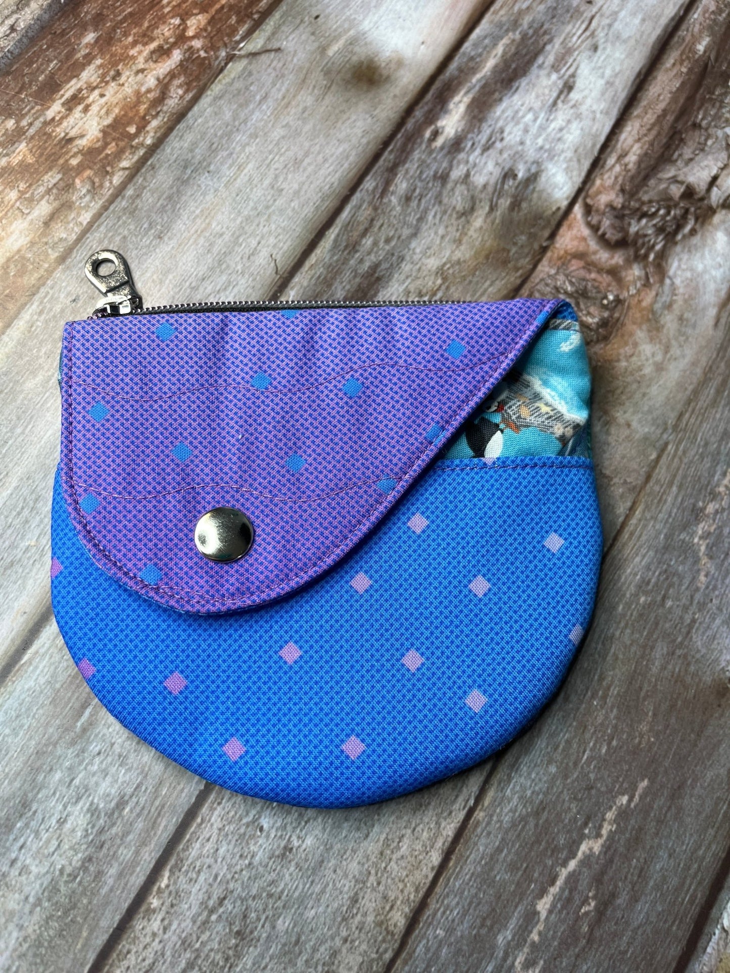 Purpe & Blue Patchwork Round Wing Zip Purse no2024 - 02 - Uphouse Crafts