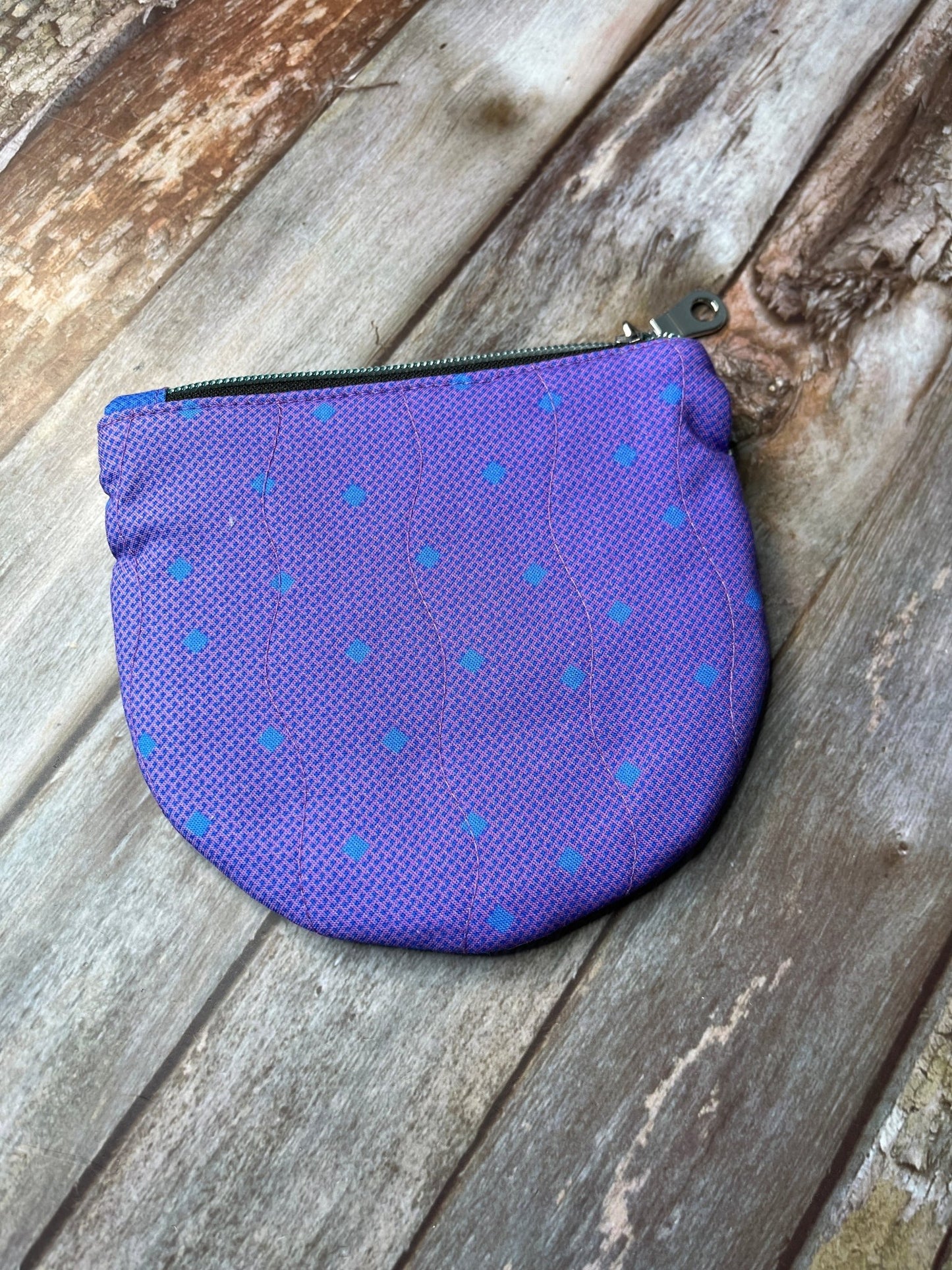 Purpe & Blue Patchwork Round Wing Zip Purse no2024 - 04 - Uphouse Crafts