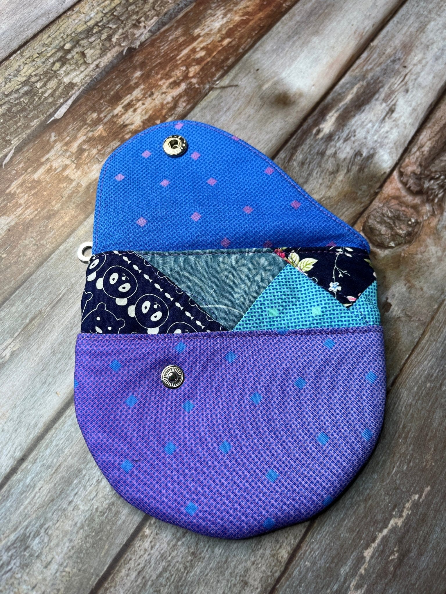 Purpe & Blue Patchwork Round Wing Zip Purse no2024-04