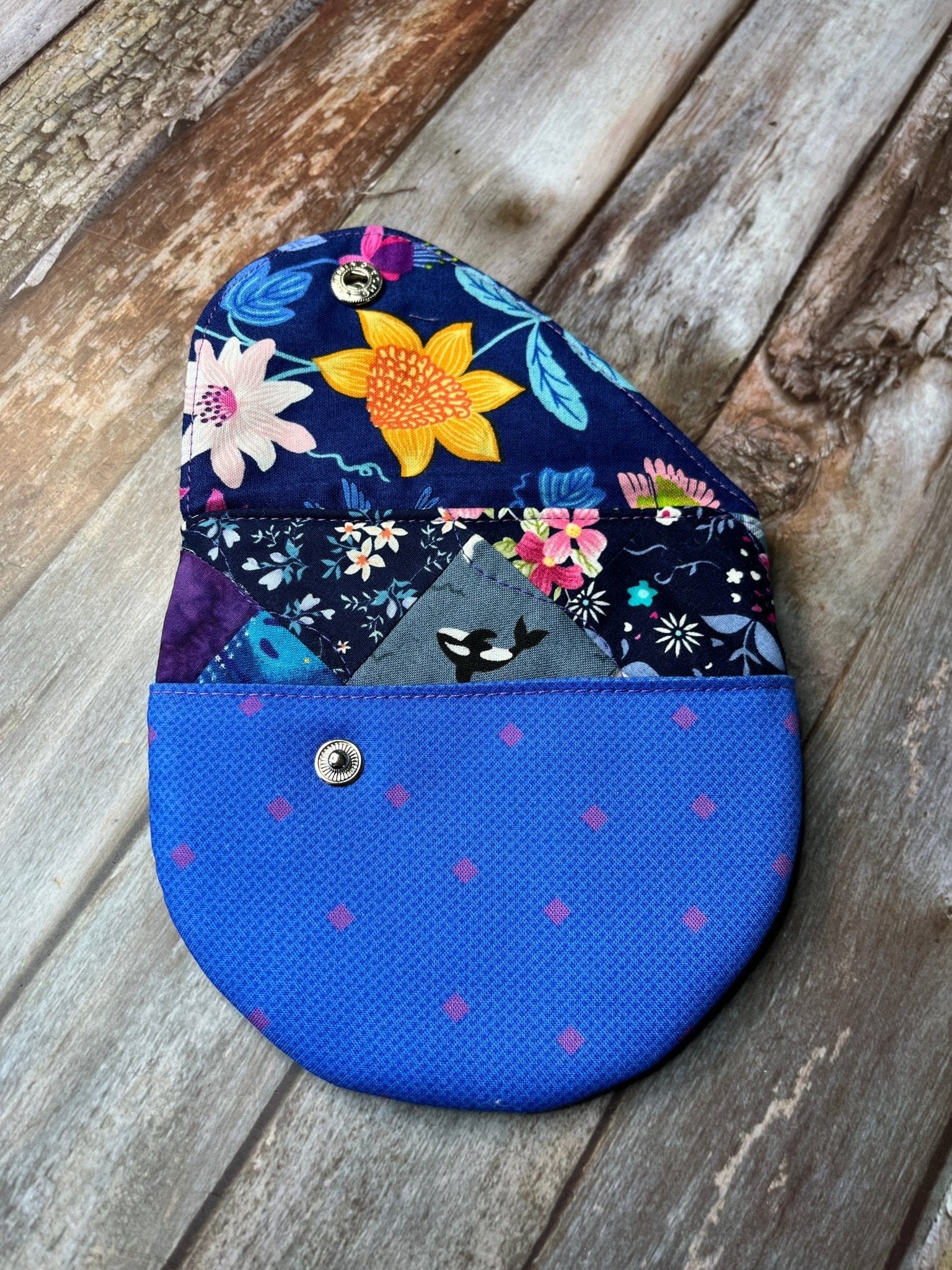 Purpe & Blue Patchwork Round Wing Zip Purse no2024-05