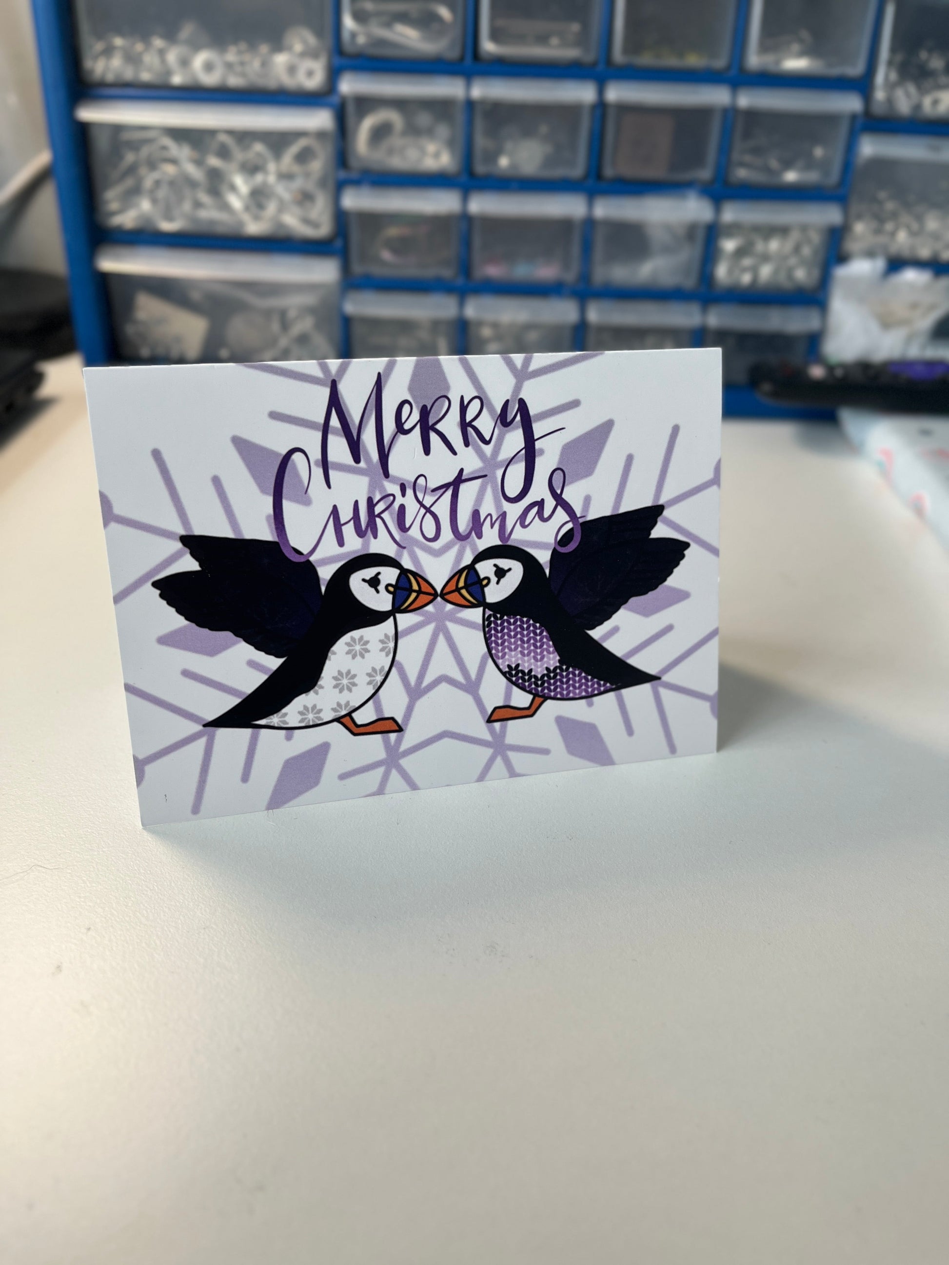 Greetings Card | Purple Christmas Fair Isle Puffin