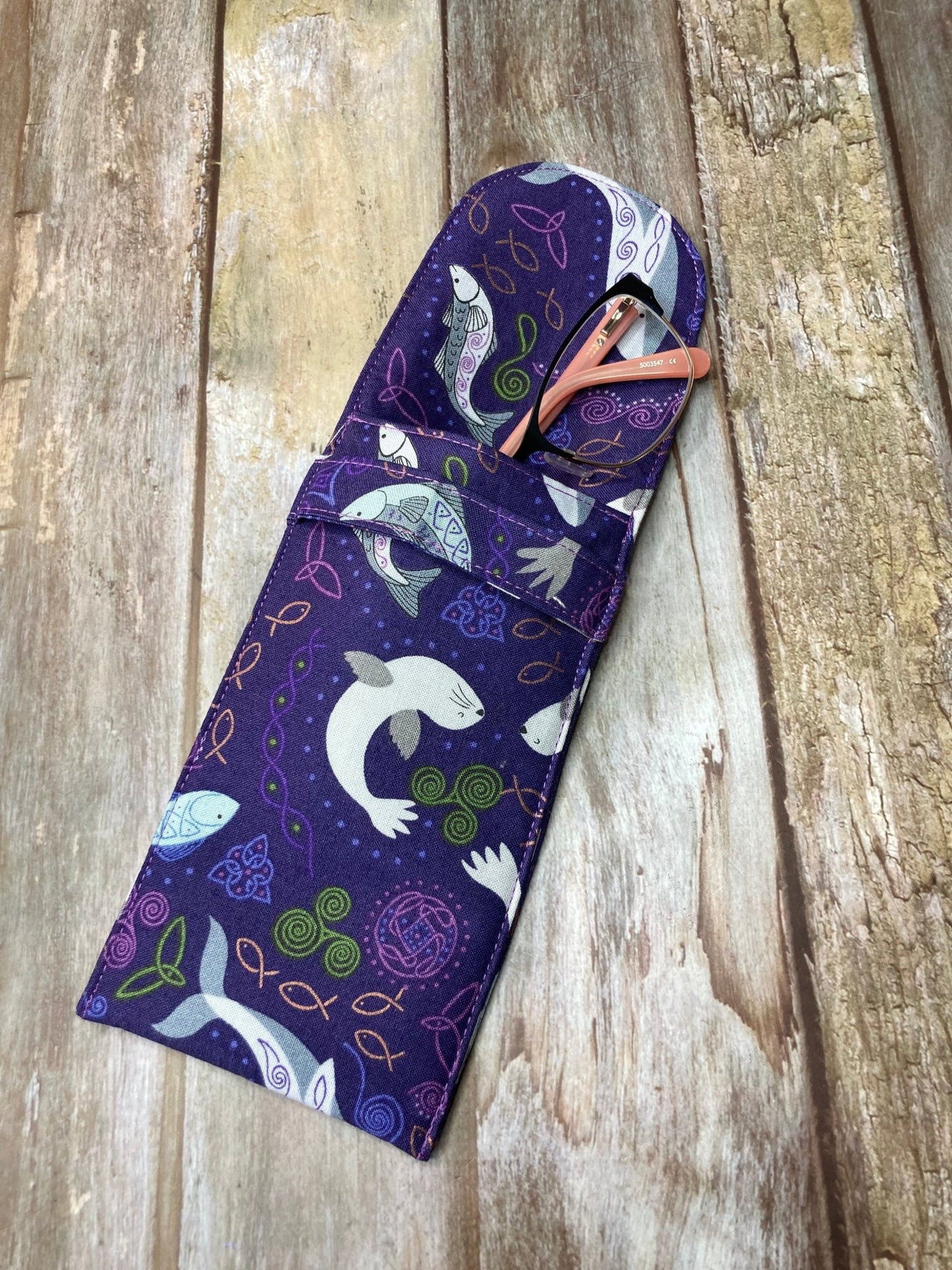 Purple Seal Quilted Cotton Glasses Case, Padded Specs Case - Uphouse Crafts