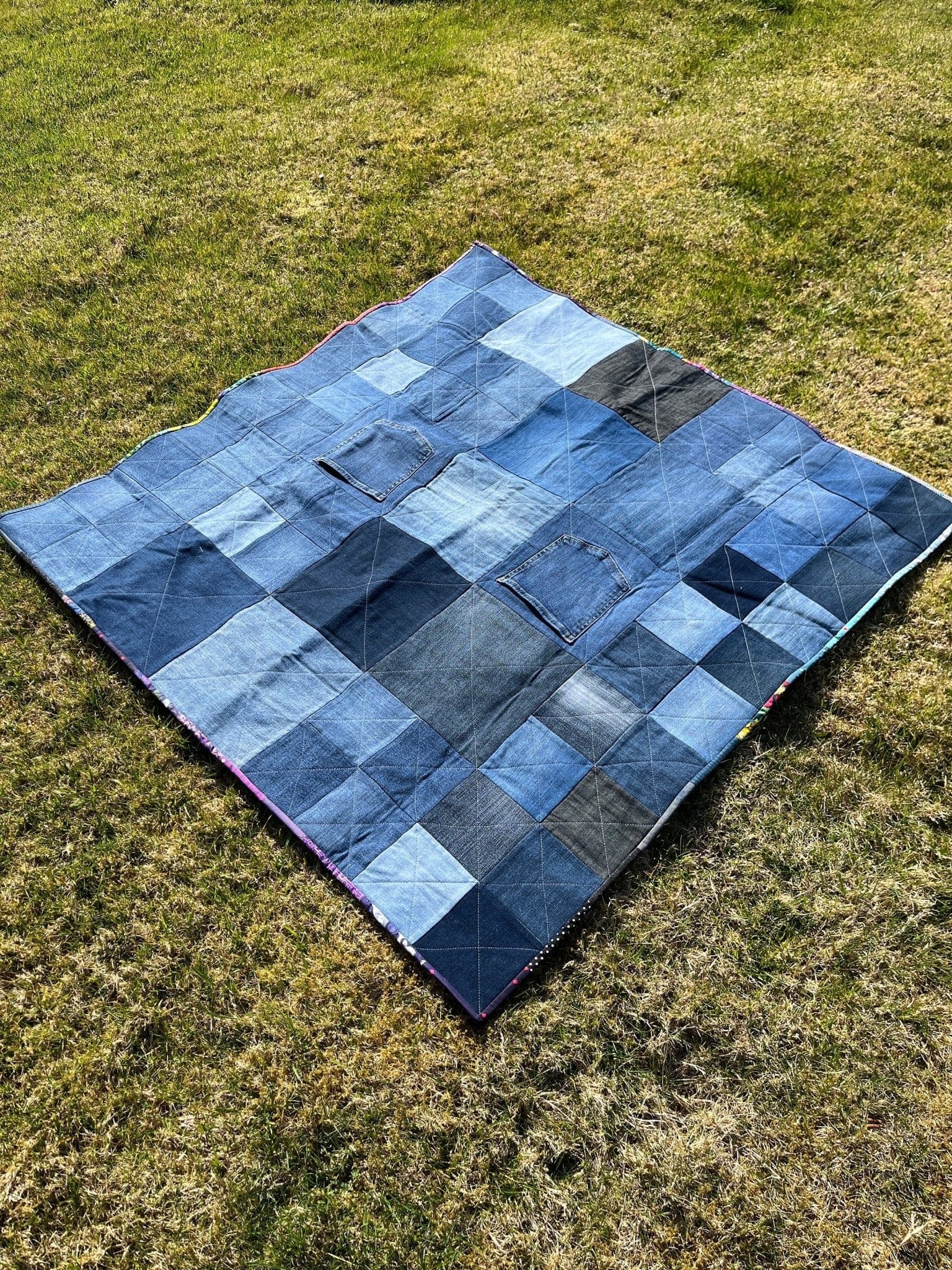 Reclaimed Denim Picnic Blanket / Quilt & Carry Strap