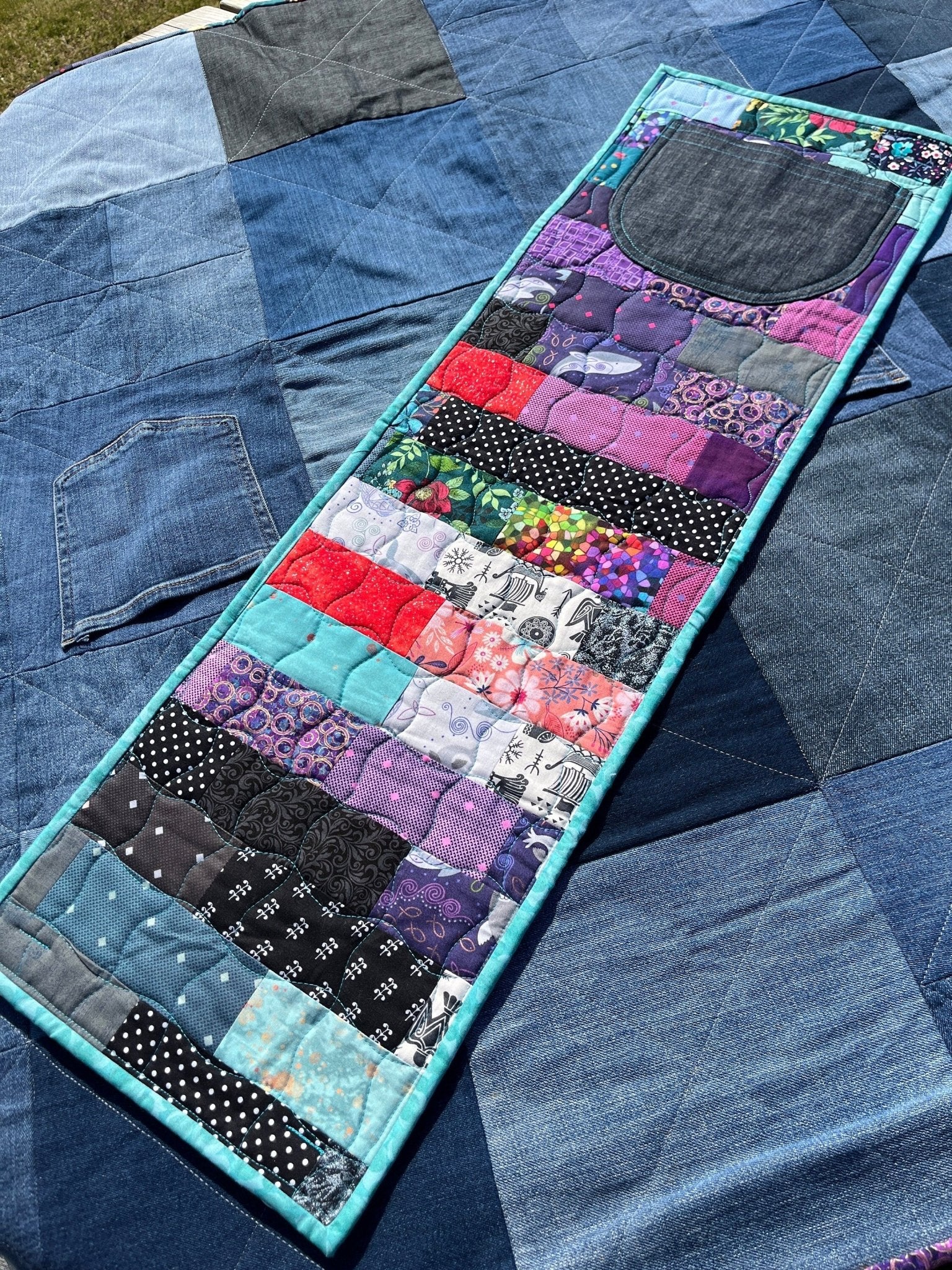 Reclaimed Denim Picnic Blanket / Quilt & Carry Strap