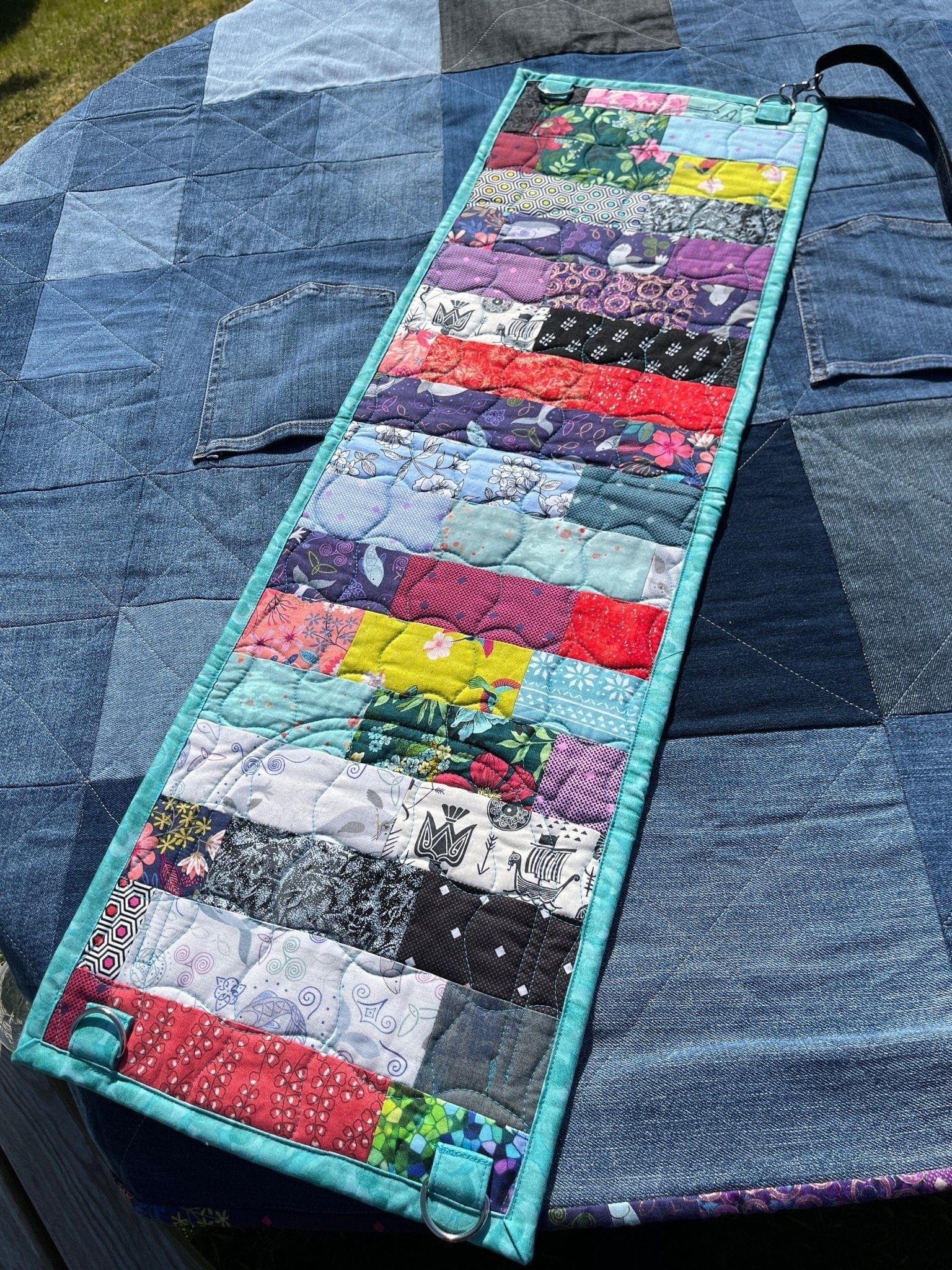 Reclaimed Denim Picnic Blanket / Quilt & Carry Strap