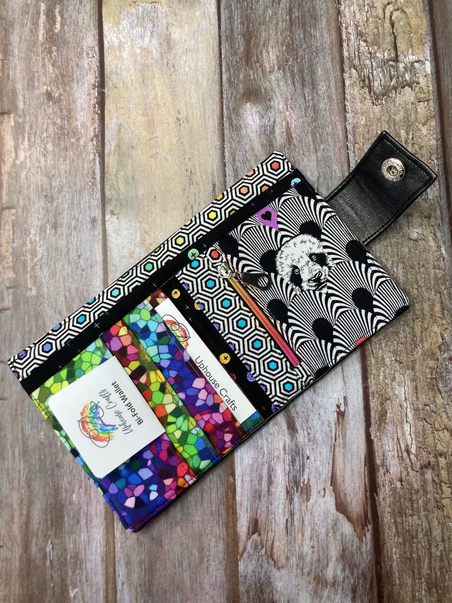 SALE Rainbow Panda Bi - fold Black Faux Leather Wallet 2 - Uphouse Crafts