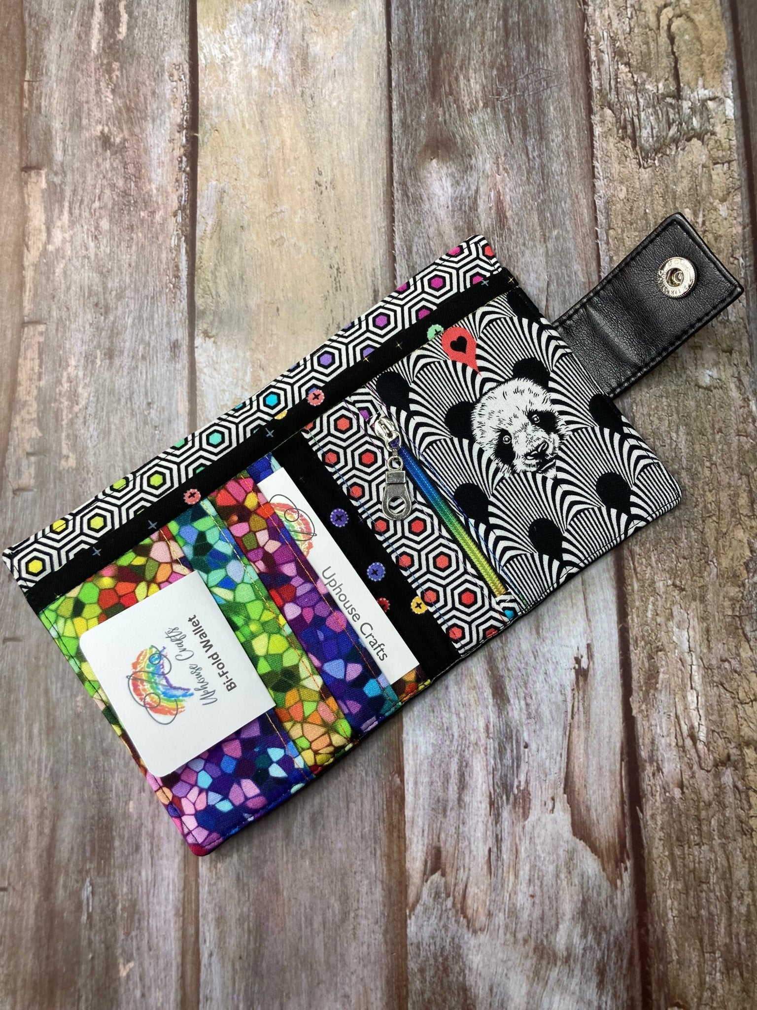 SALE Rainbow Panda Bi - fold Black Faux Leather Wallet 2 - Uphouse Crafts