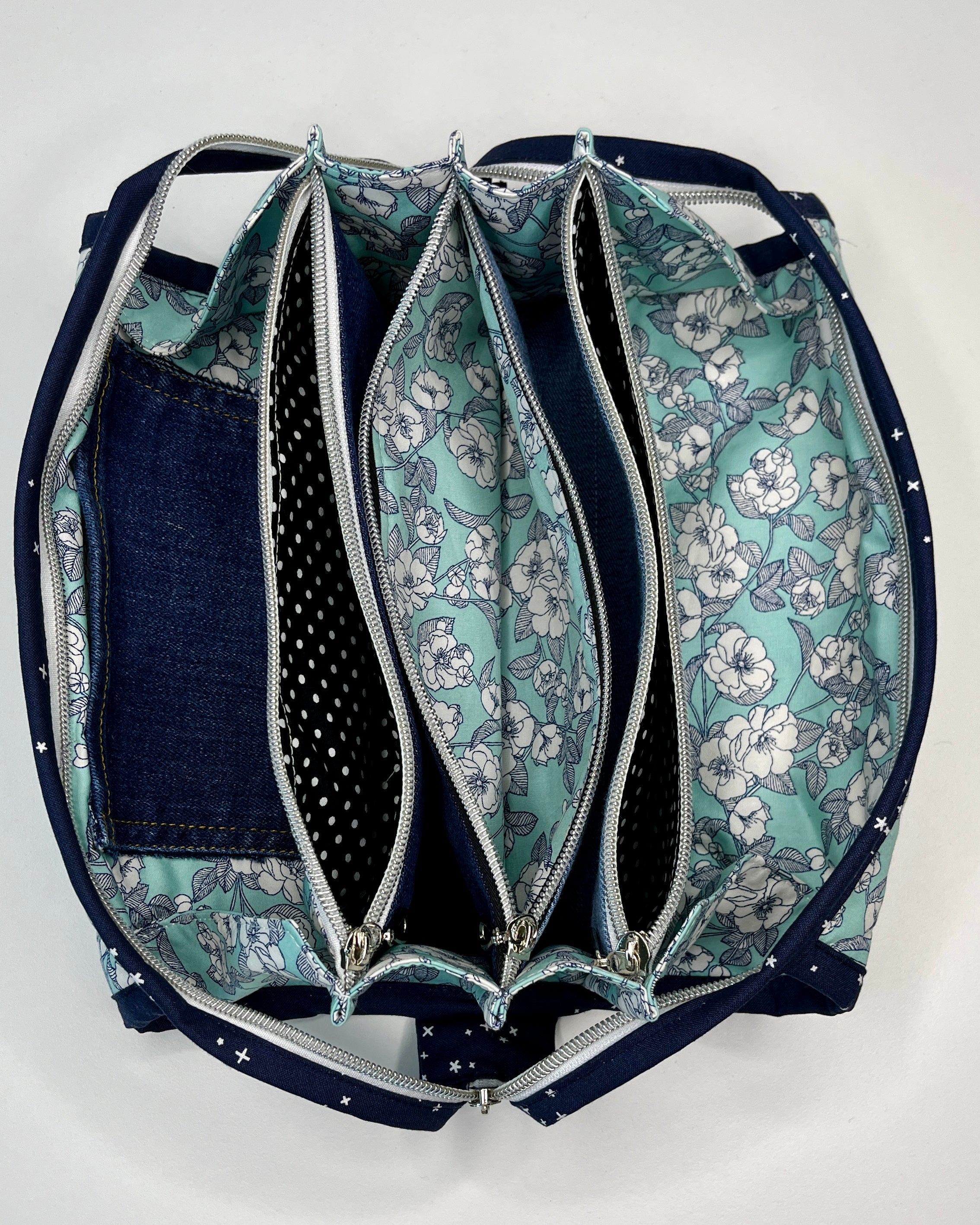 Sew Together Bag |Mint Navy White Floral 2 | Craft Organisation - Uphouse Crafts