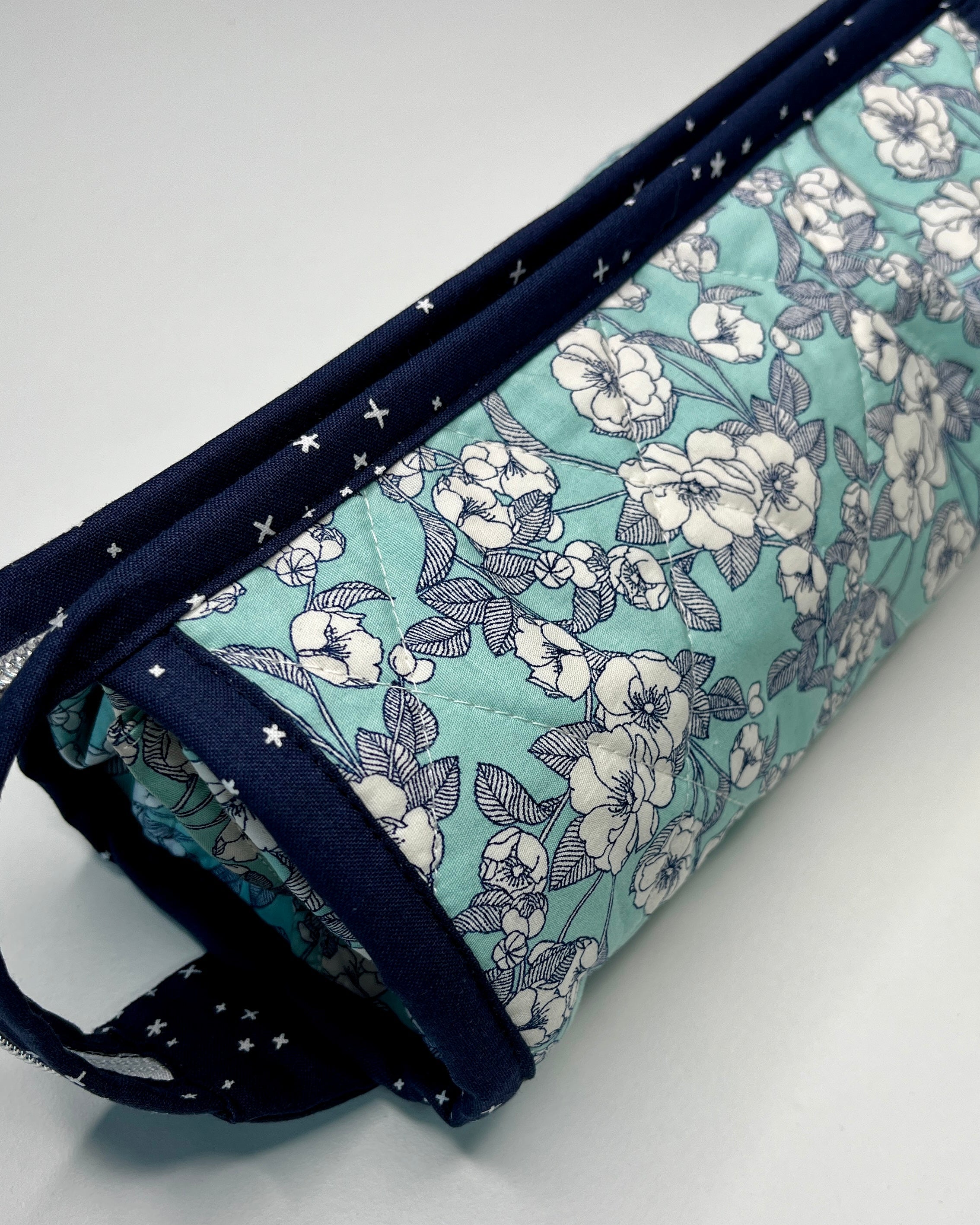 Sew Together Bag |Mint Navy White Floral 2 | Craft Organisation - Uphouse Crafts