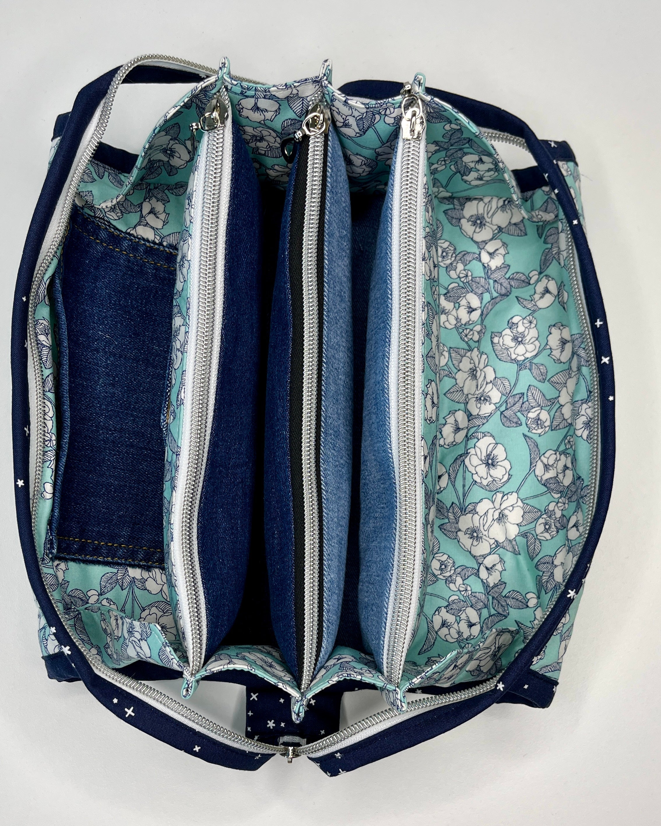Sew Together Bag |Mint Navy White Floral 2 | Craft Organisation - Uphouse Crafts